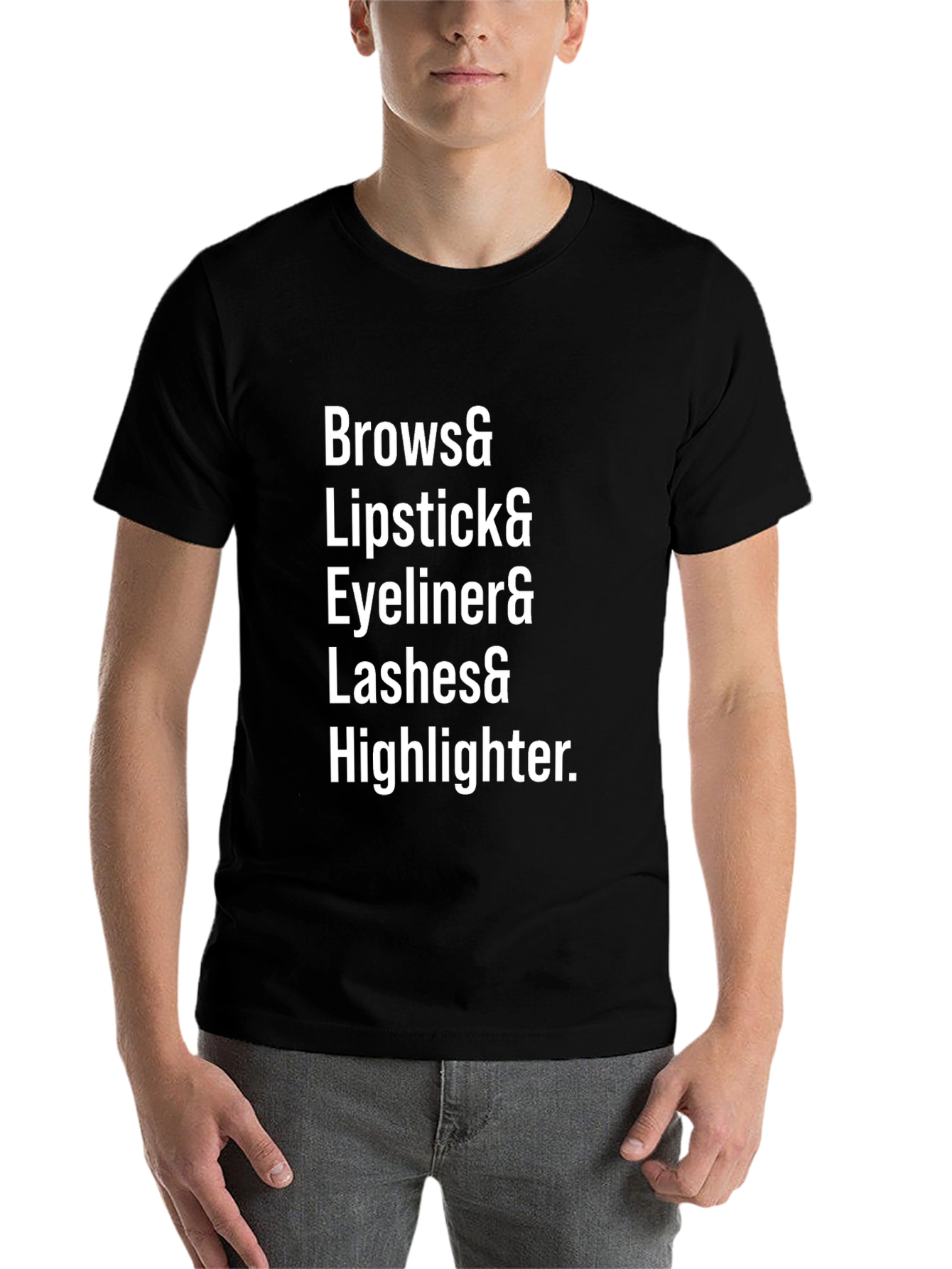 Black Makeup Lover T-Shirt - Brows, Lipstick, Eyeliner, Lashes, Highlighter view 7