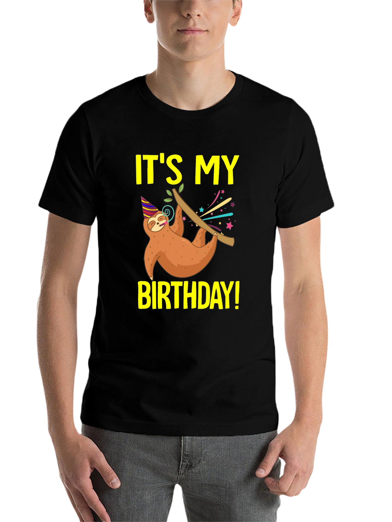 Black It's My Birthday Sloth T-Shirt - Fun Birthday Gift view 7