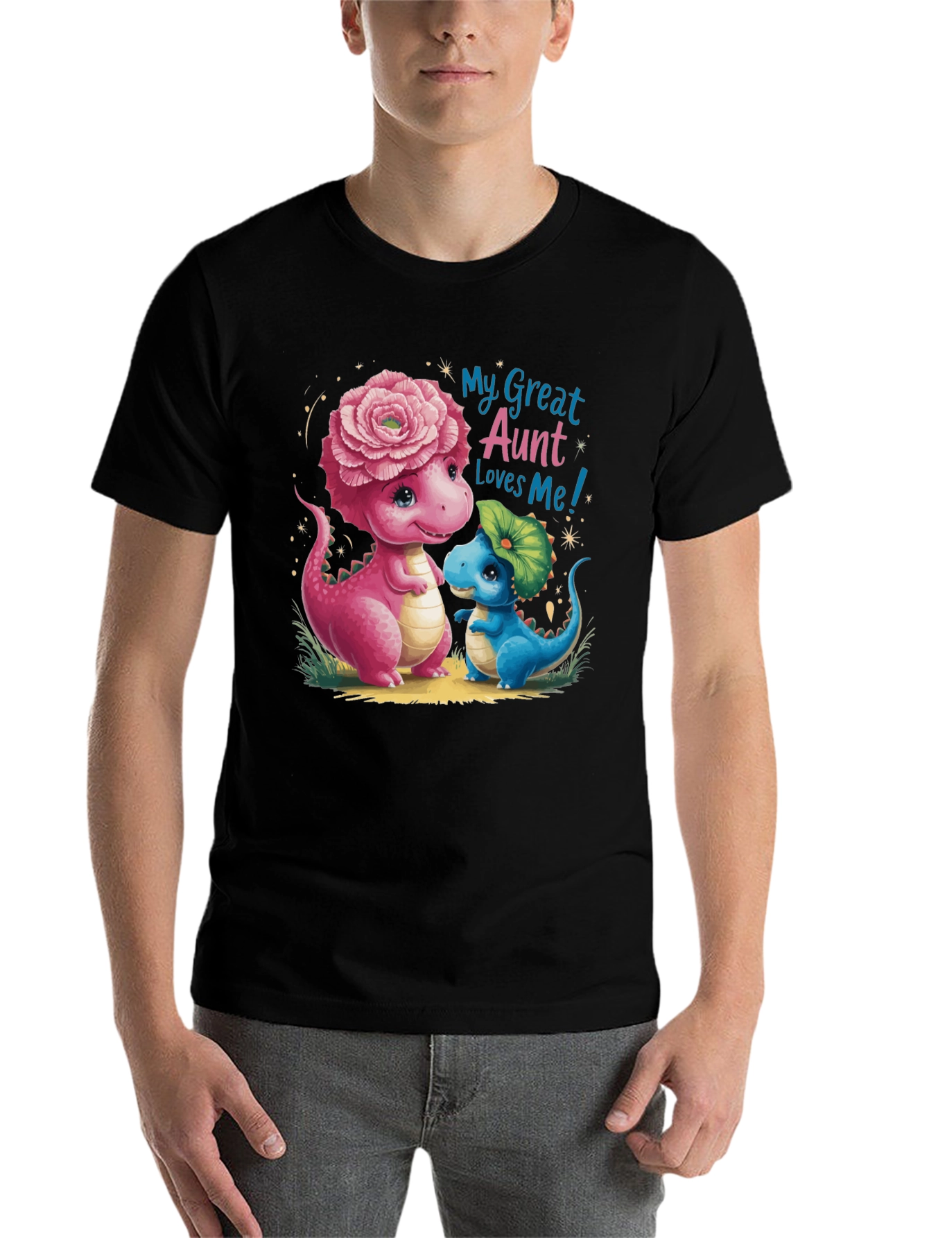 Black Cute Dinosaur 'My Great Aunt Loves Me' Black T-Shirt view 7