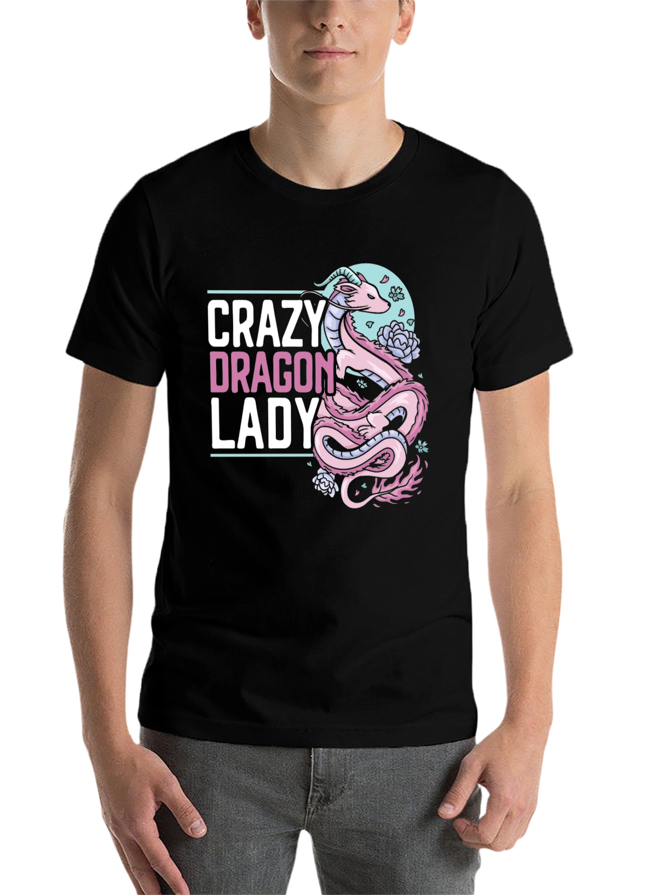 Black Crazy Dragon Lady T-Shirt - Unique Graphic Tee view 7