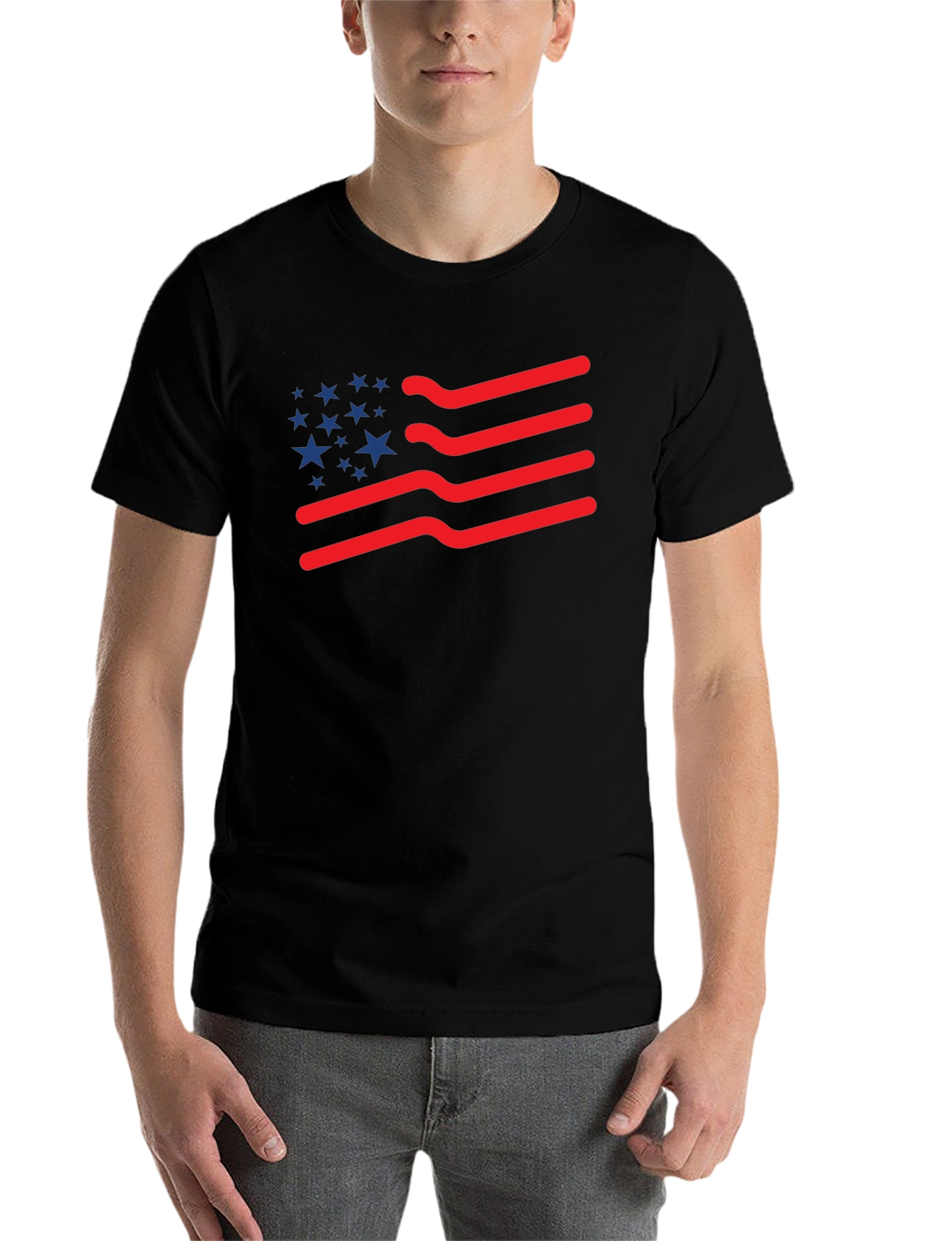 Black American Flag T-Shirt: Patriotic Wavy Stripes and Stars Tee view 7