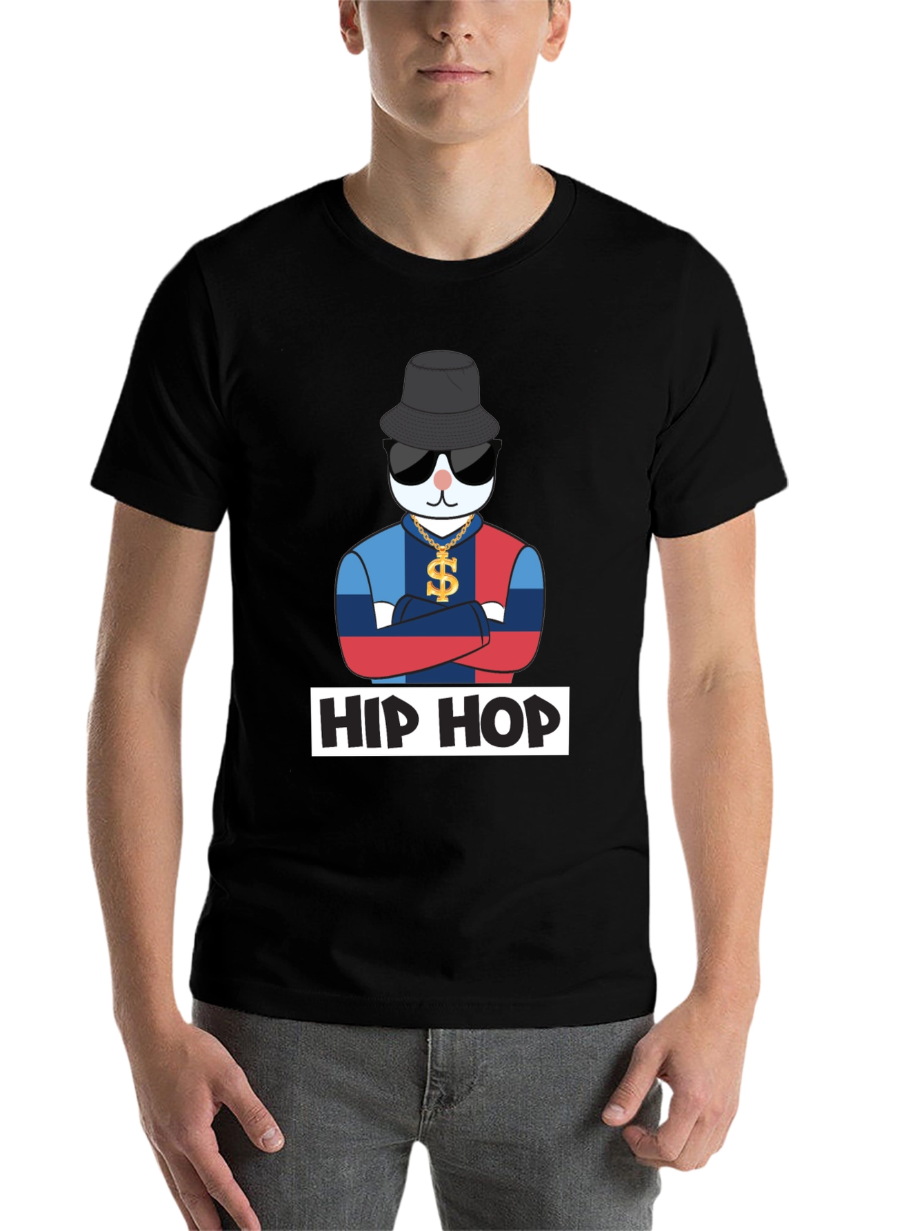 Black Hip Hop Cat T-Shirt, Fun Design view 7
