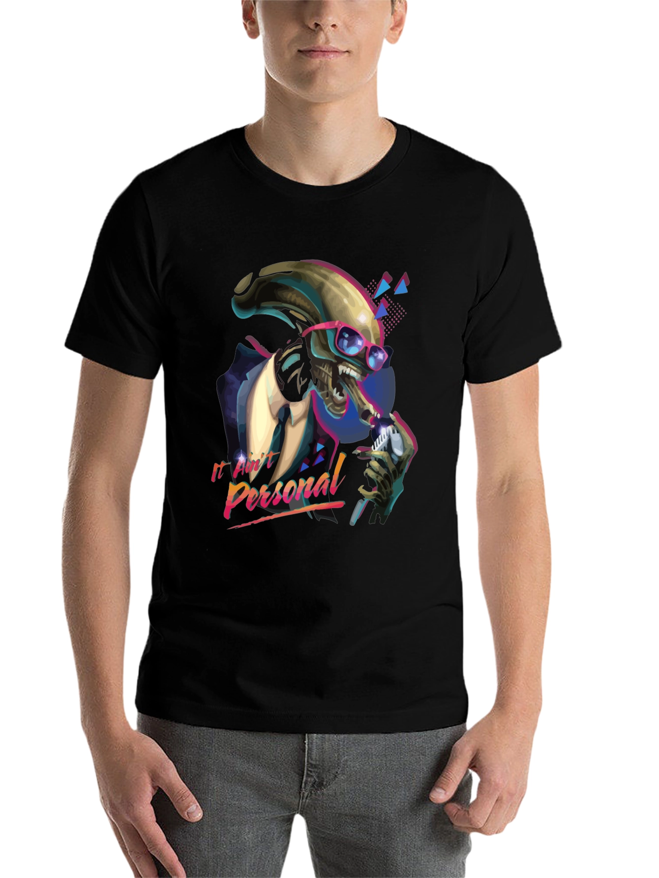 Black Retro Alien Suit T-Shirt - "It Ain't Personal" view 7