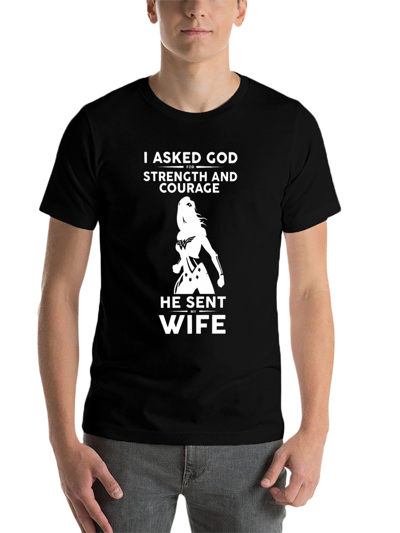 Black I Asked God For Strength T-Shirt - Gift for Husband view 7