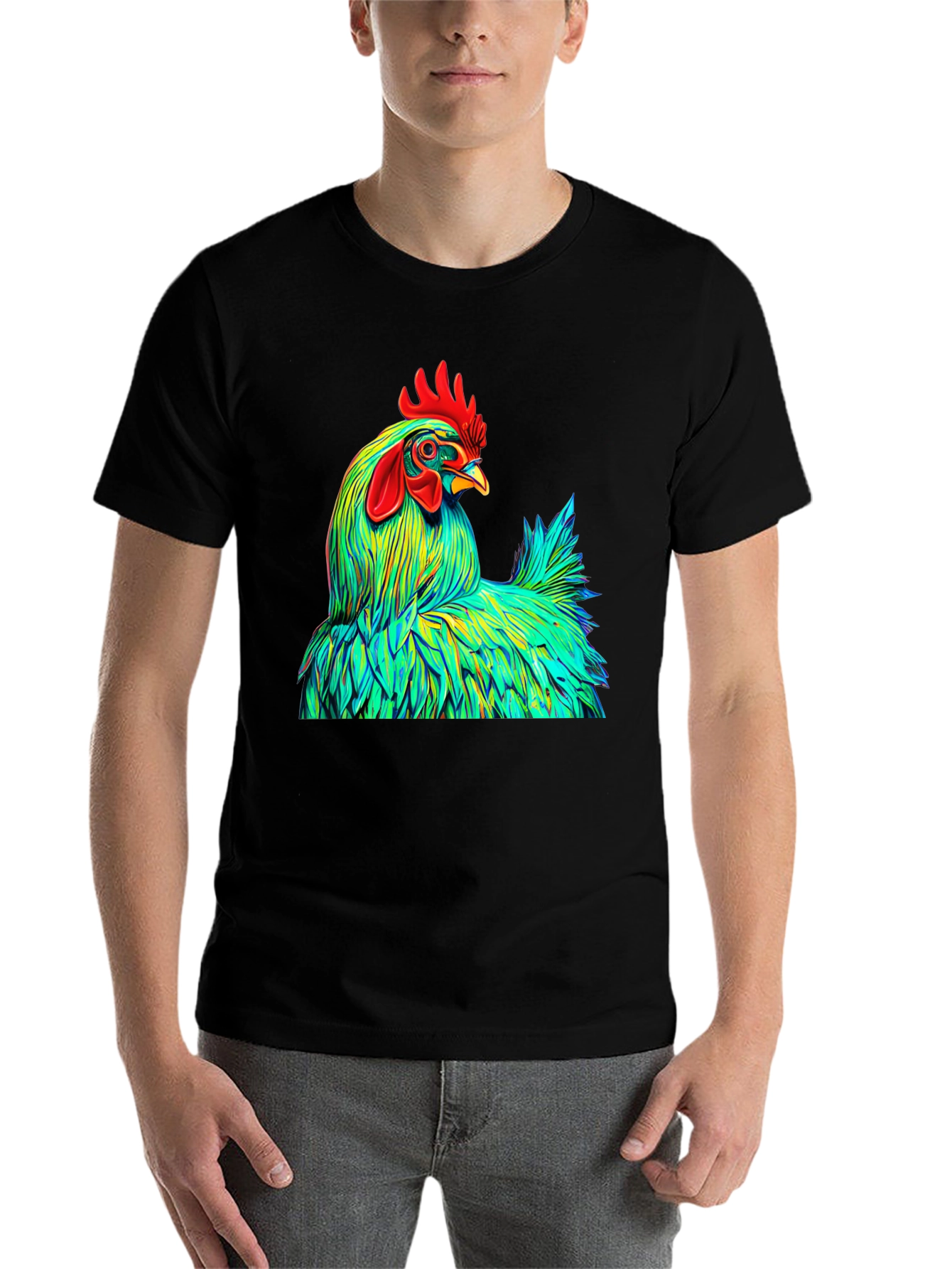 Black Vibrant Rooster Graphic Tee - Bold Style view 7