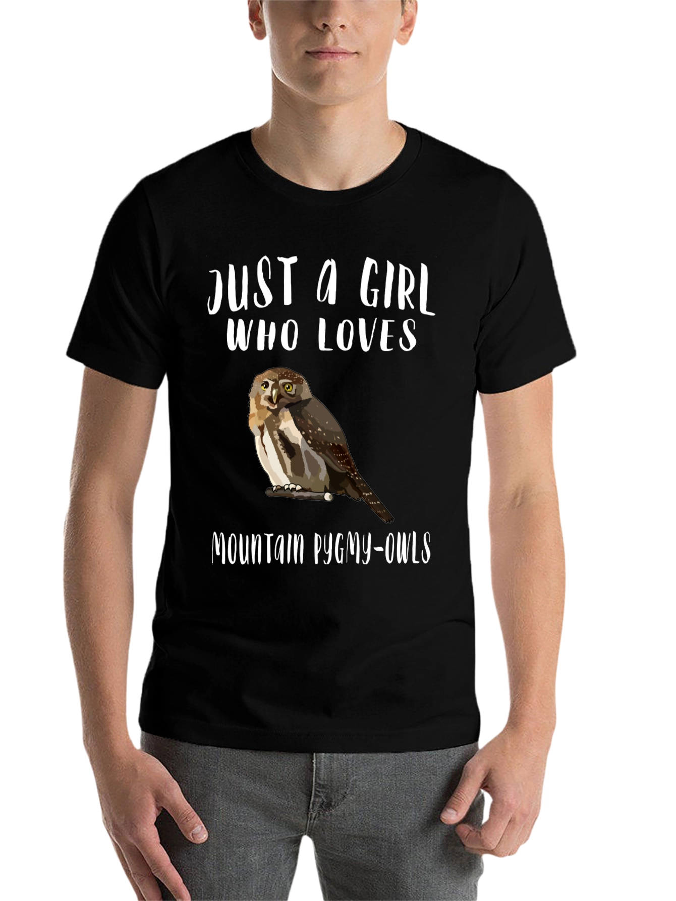 Black Just a Girl Who Loves Mountain Pygmy-Owls T-Shirt view 7