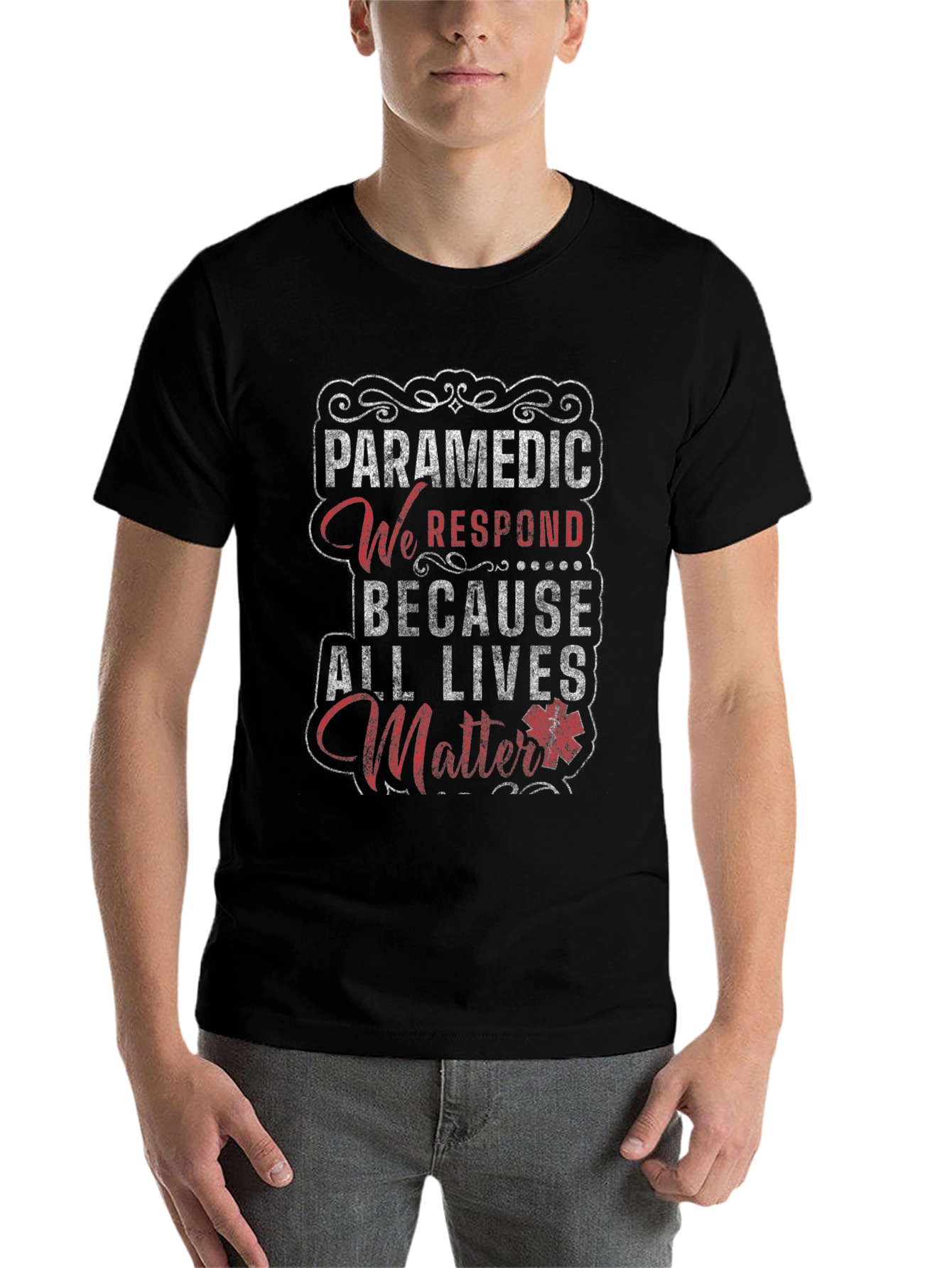 Black Paramedic All Lives Matter Graphic T-Shirt view 7
