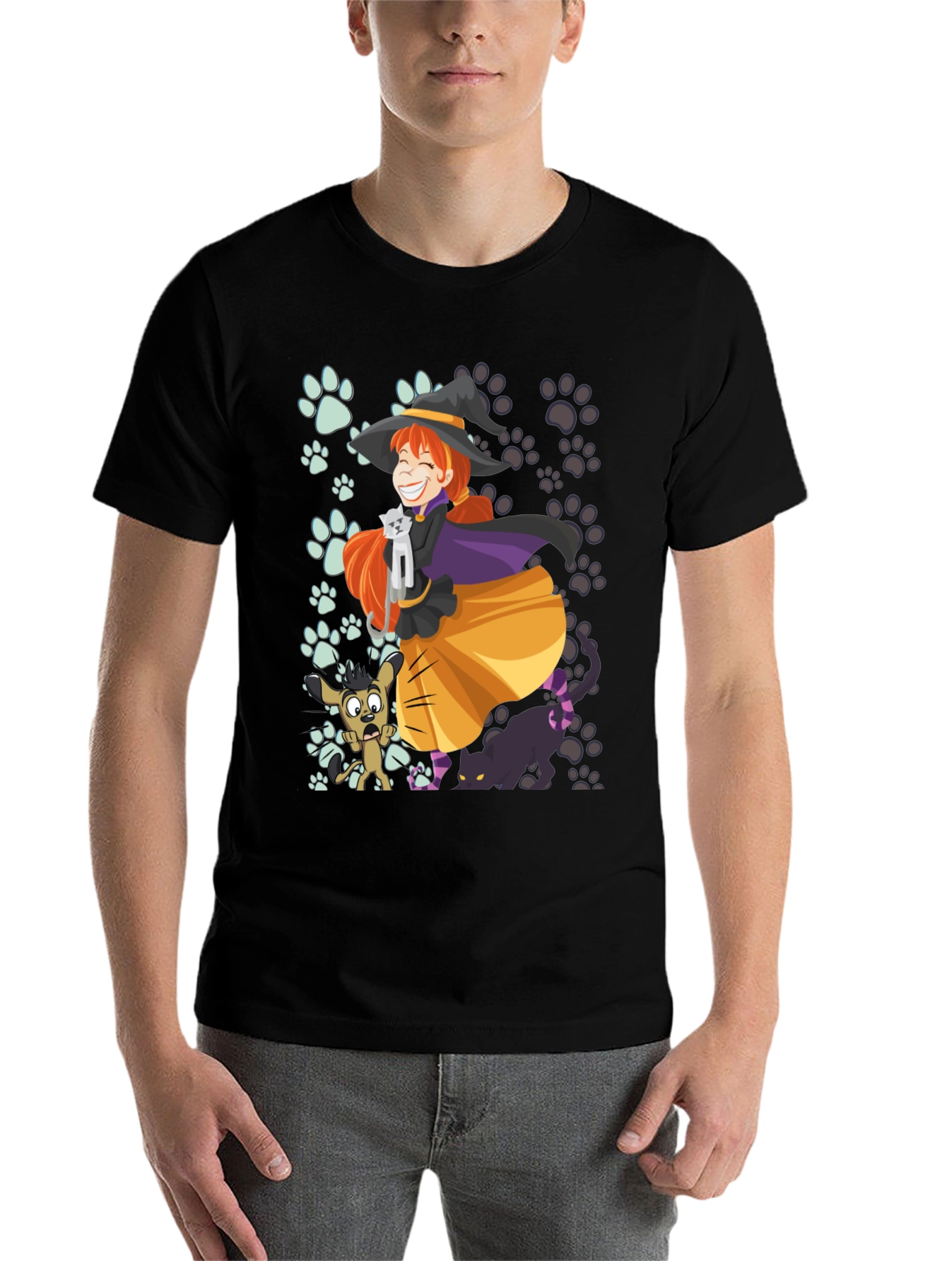 Black Witch and Pets T-Shirt view 7