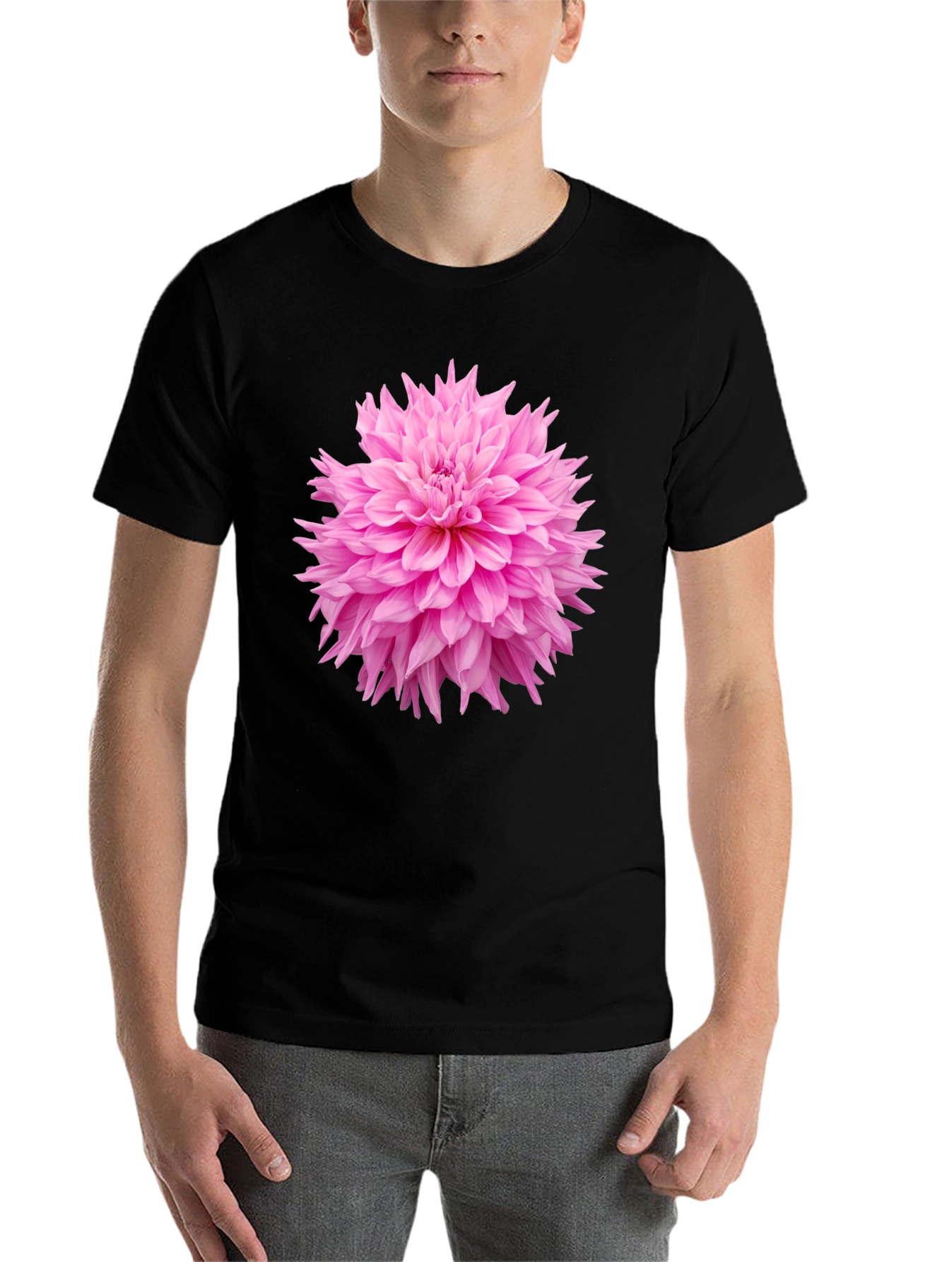 Black Black T-Shirt with Pink Flower Graphic view 7