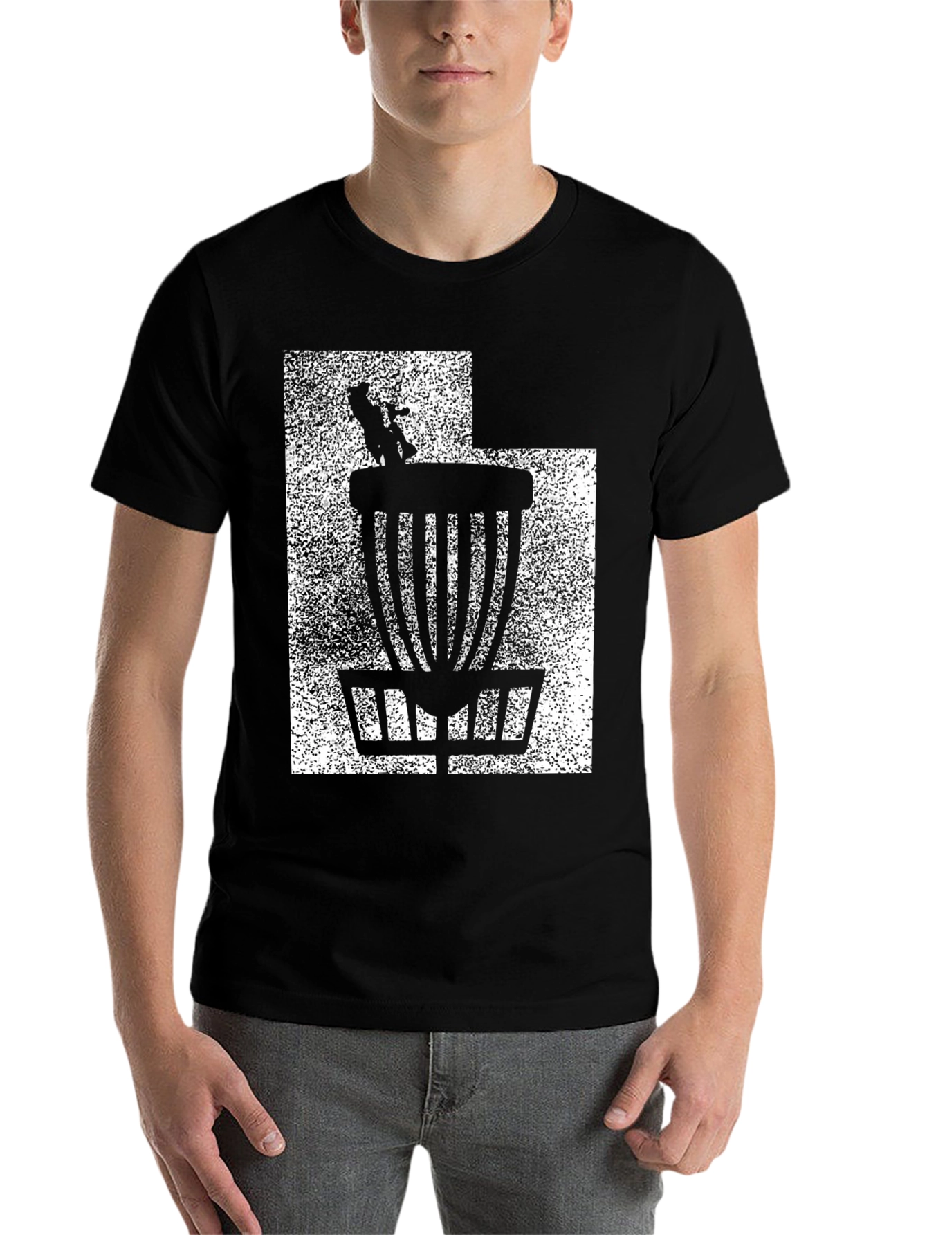 Black Disc Golf Basket Graphic T-Shirt view 7