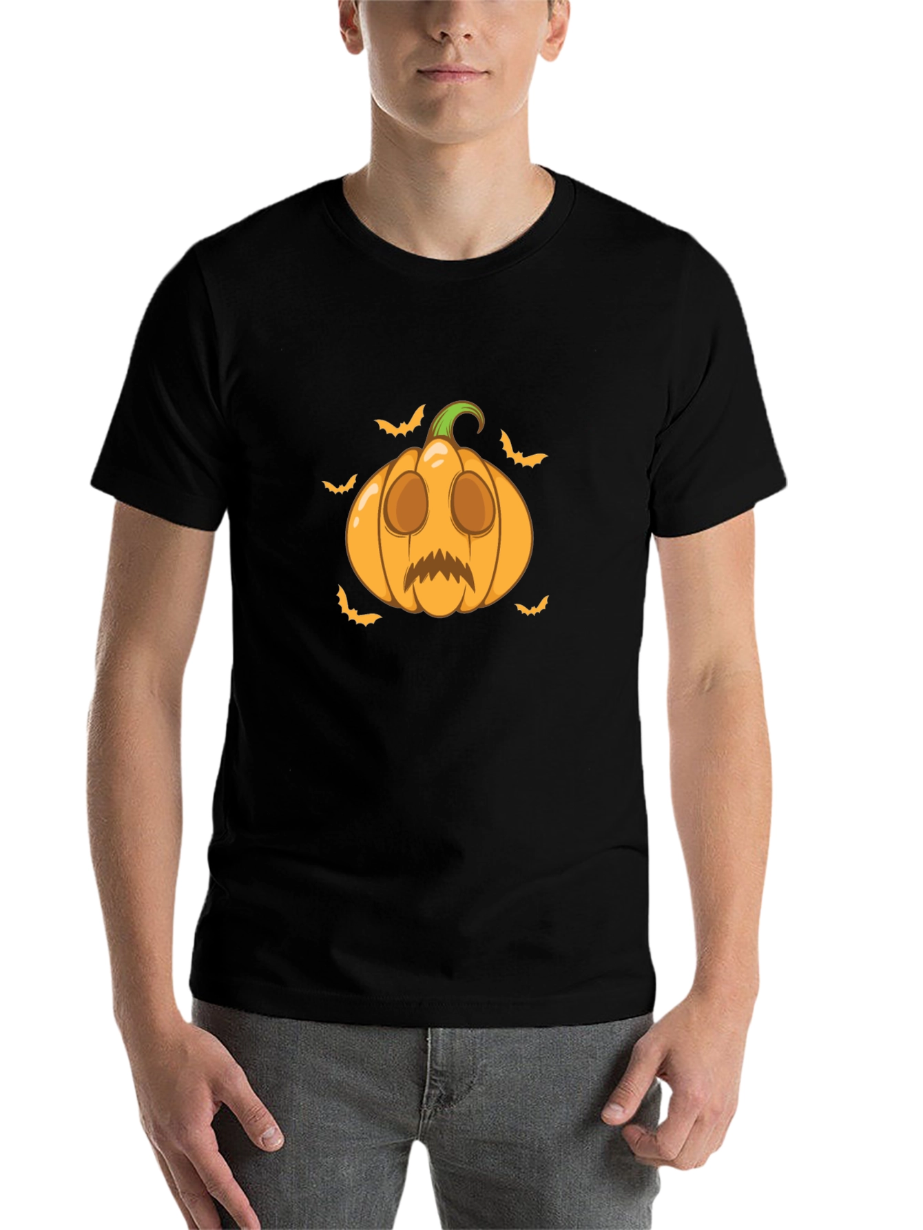 Black Halloween Pumpkin Graphic Tee - Spooky Season Shirt view 7