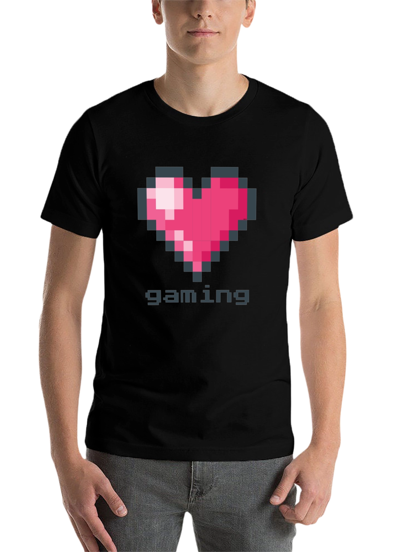 Black Pixel Heart Gaming T-Shirt view 7
