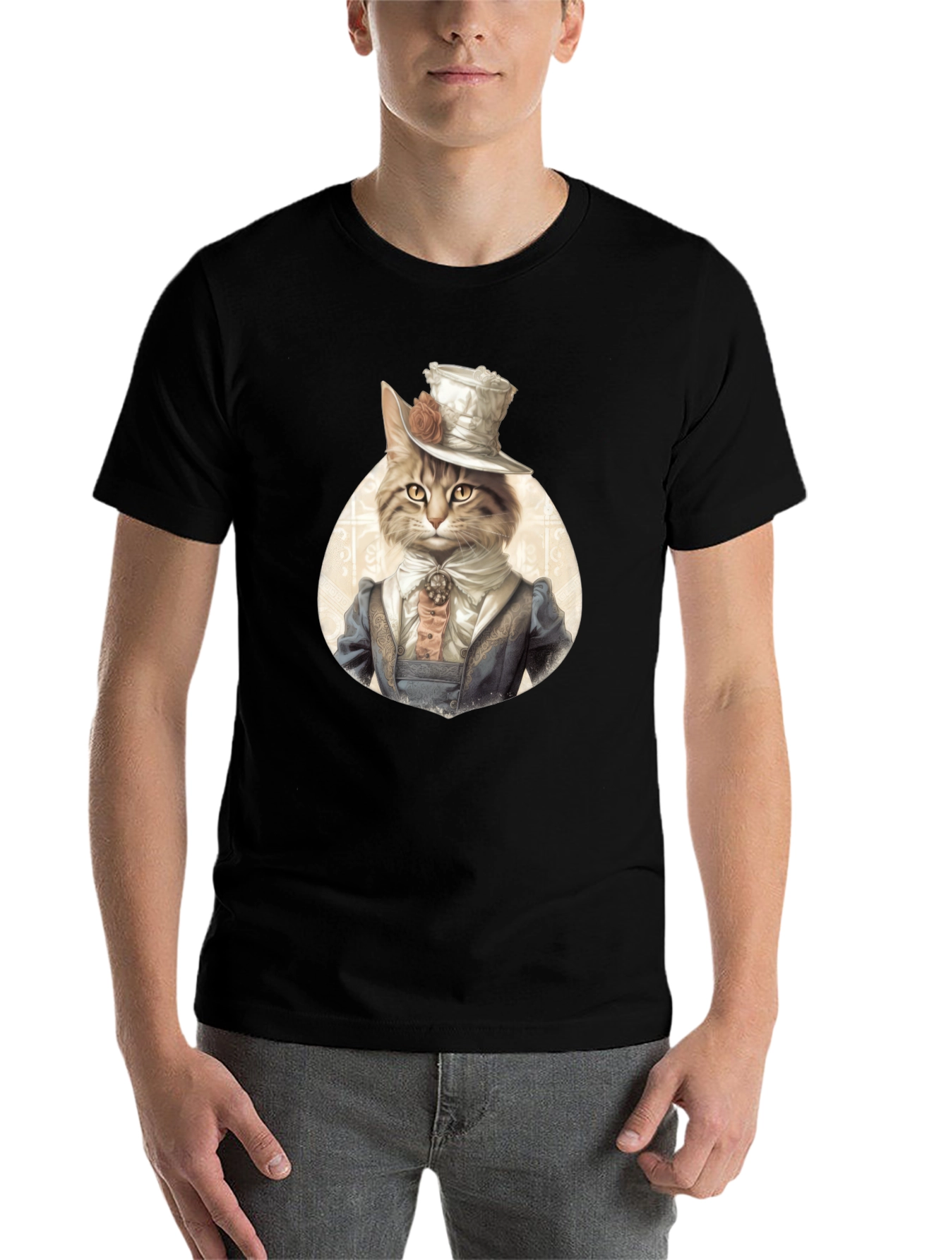 Black Steampunk Cat T-Shirt - Unique Design view 7