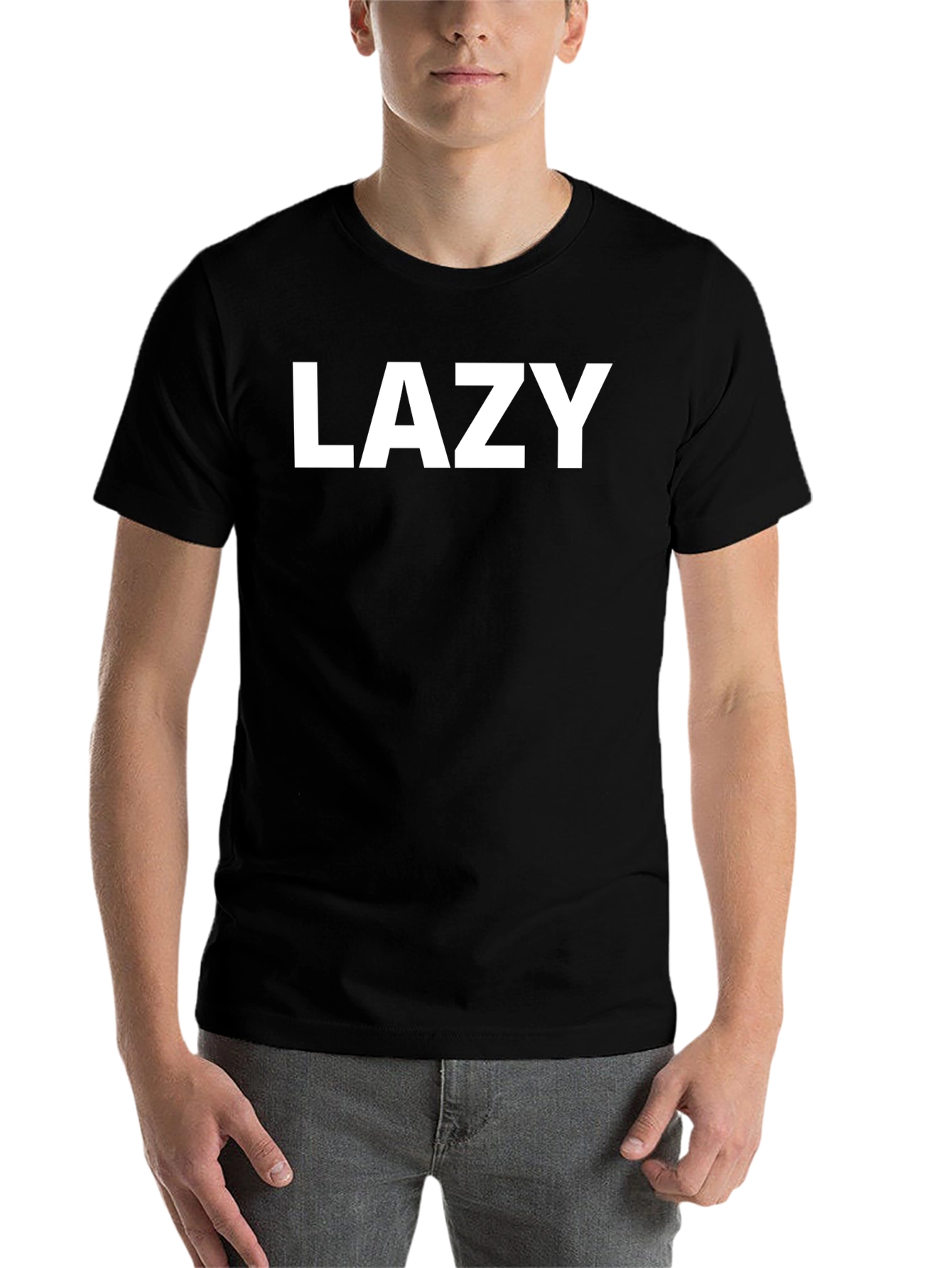 Black Men's "Lazy" Graphic Tee - Casual Black T-Shirt view 7