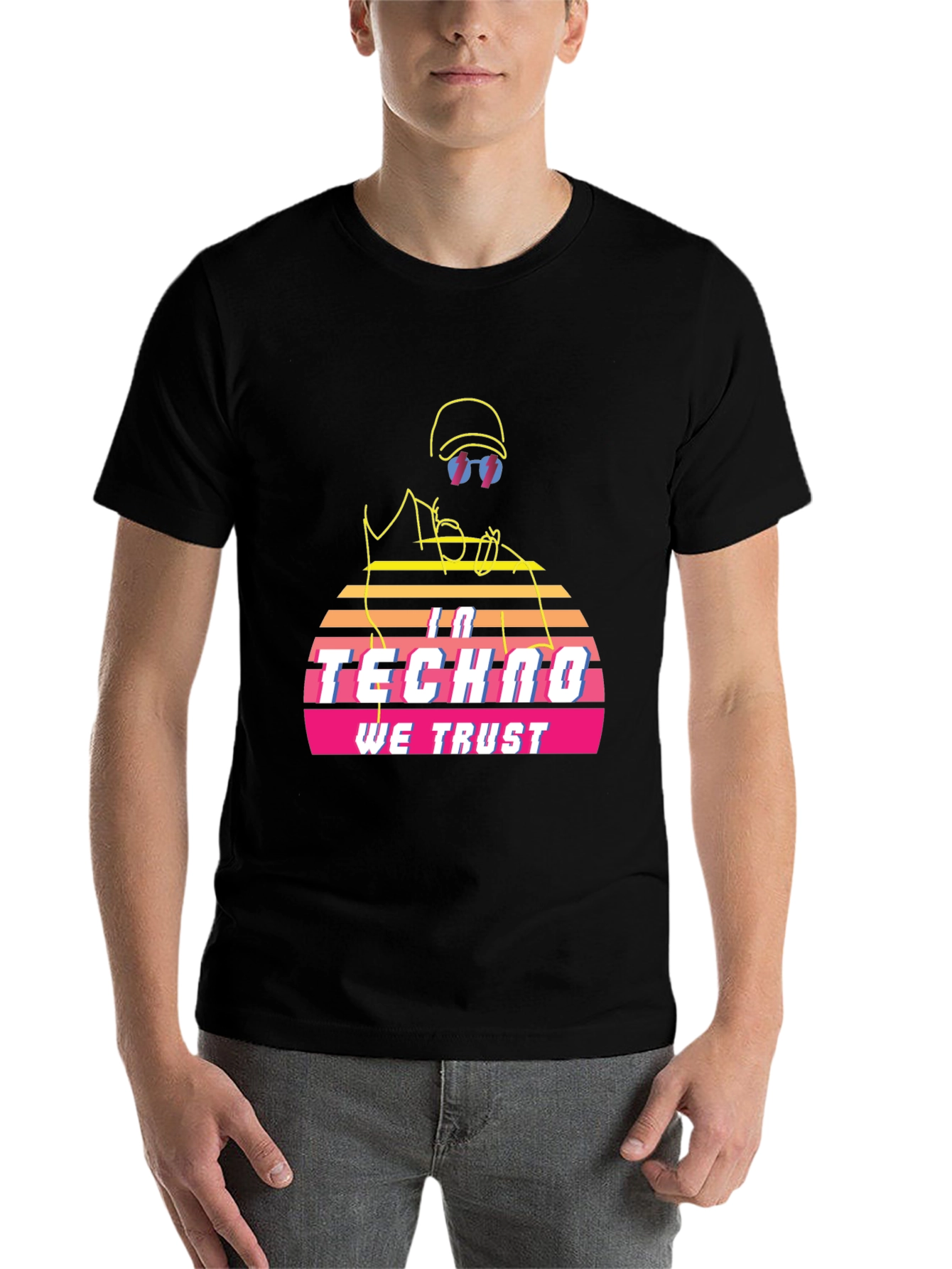 Black In Techno We Trust Retro T-Shirt - Black view 7