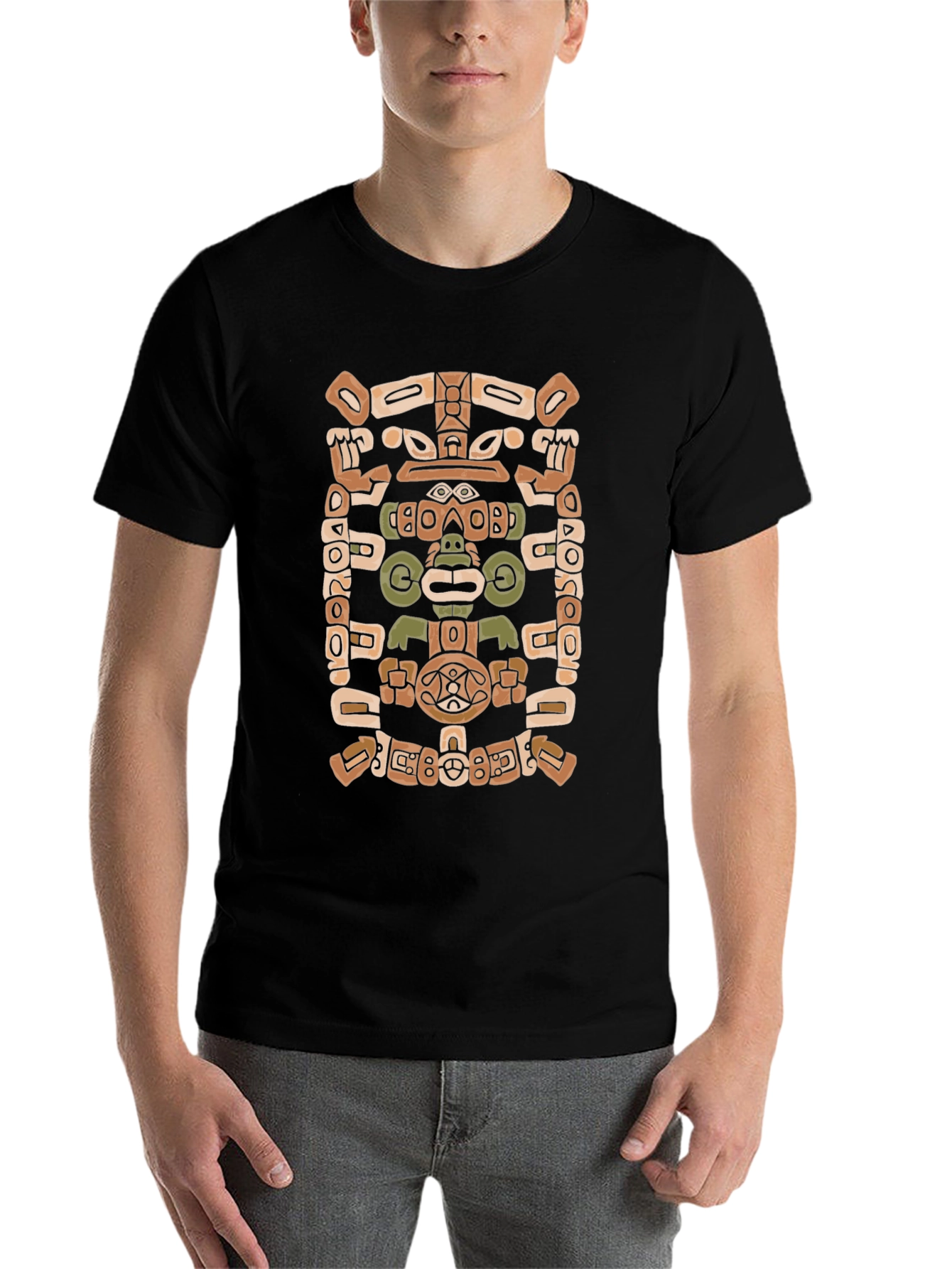 Black Aztec Glyph Black T-Shirt view 7