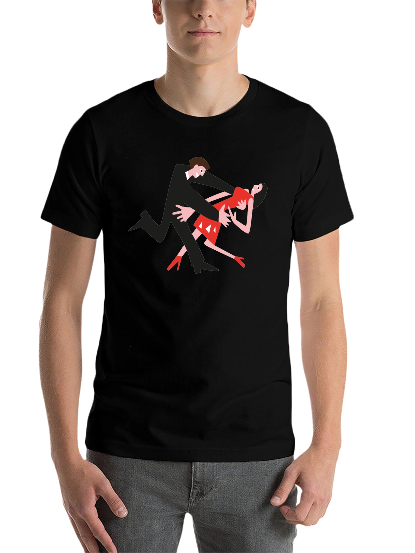 Black Dancing Couple Graphic Tee - Black Cotton T-Shirt view 7