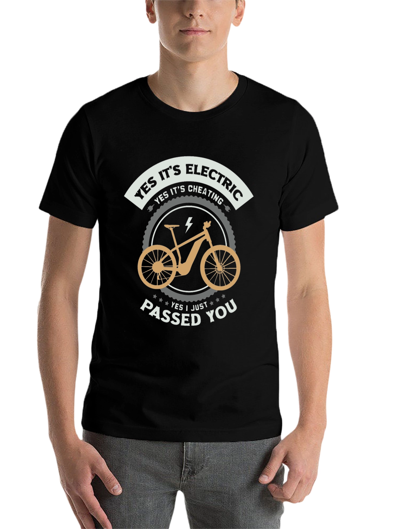 Black Electric Bike T-Shirt - Yes, It's Cheating view 7