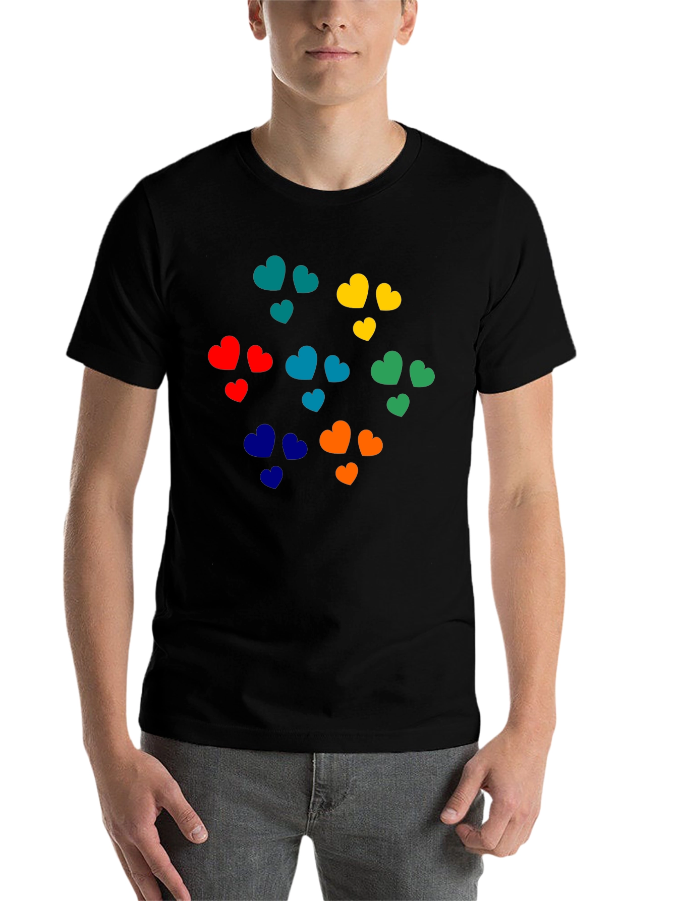 Black Colorful Hearts Graphic Black T-Shirt view 7