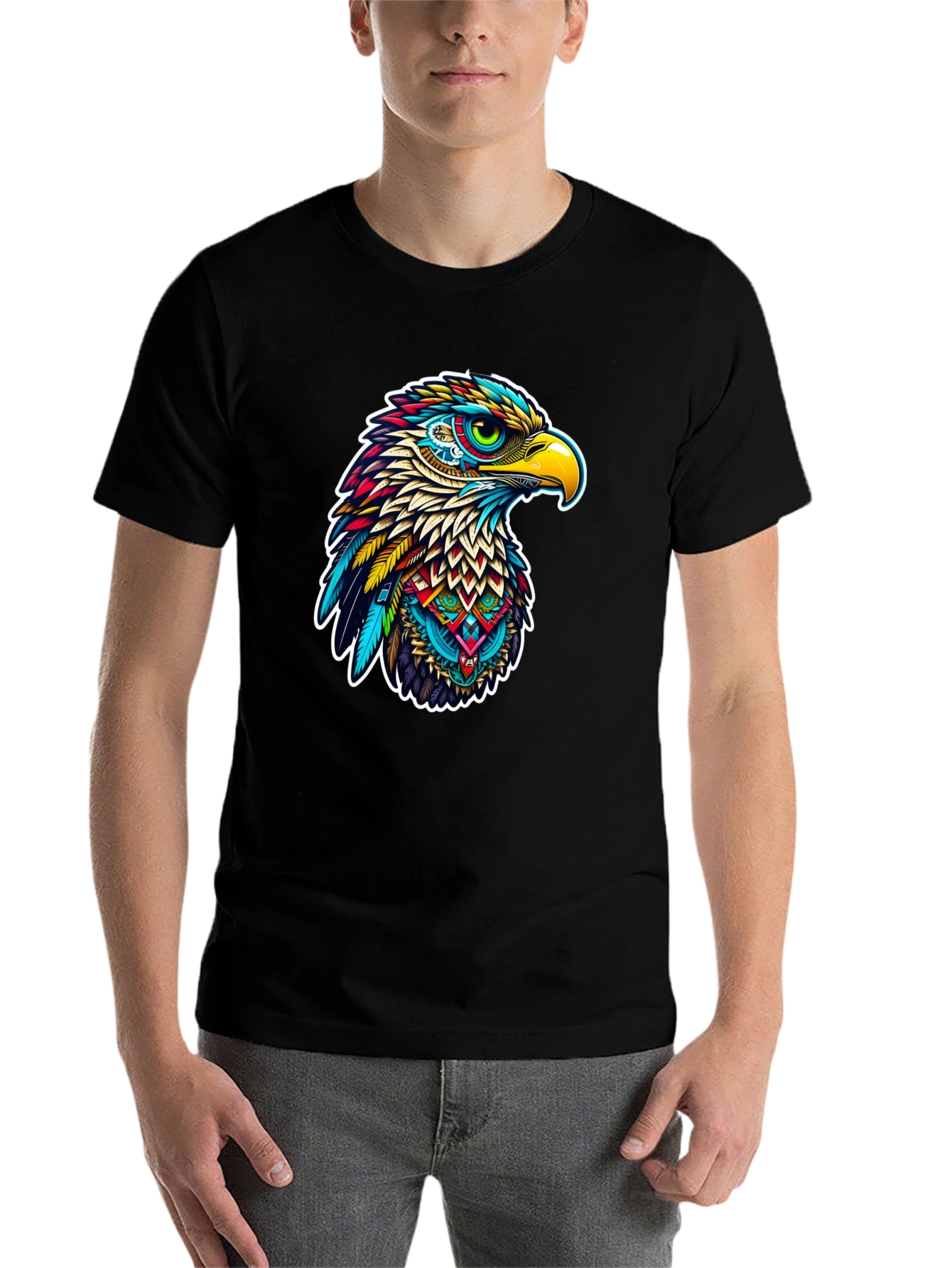 Black Vibrant Eagle Graphic Tee - Stylish Men's Black T-Shirt view 7