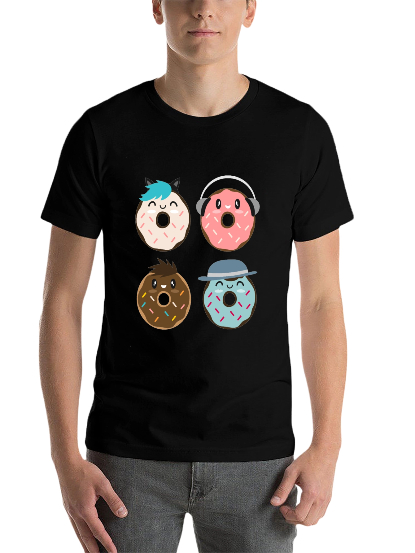 Black Donut Cartoon Graphic Black T-Shirt view 7