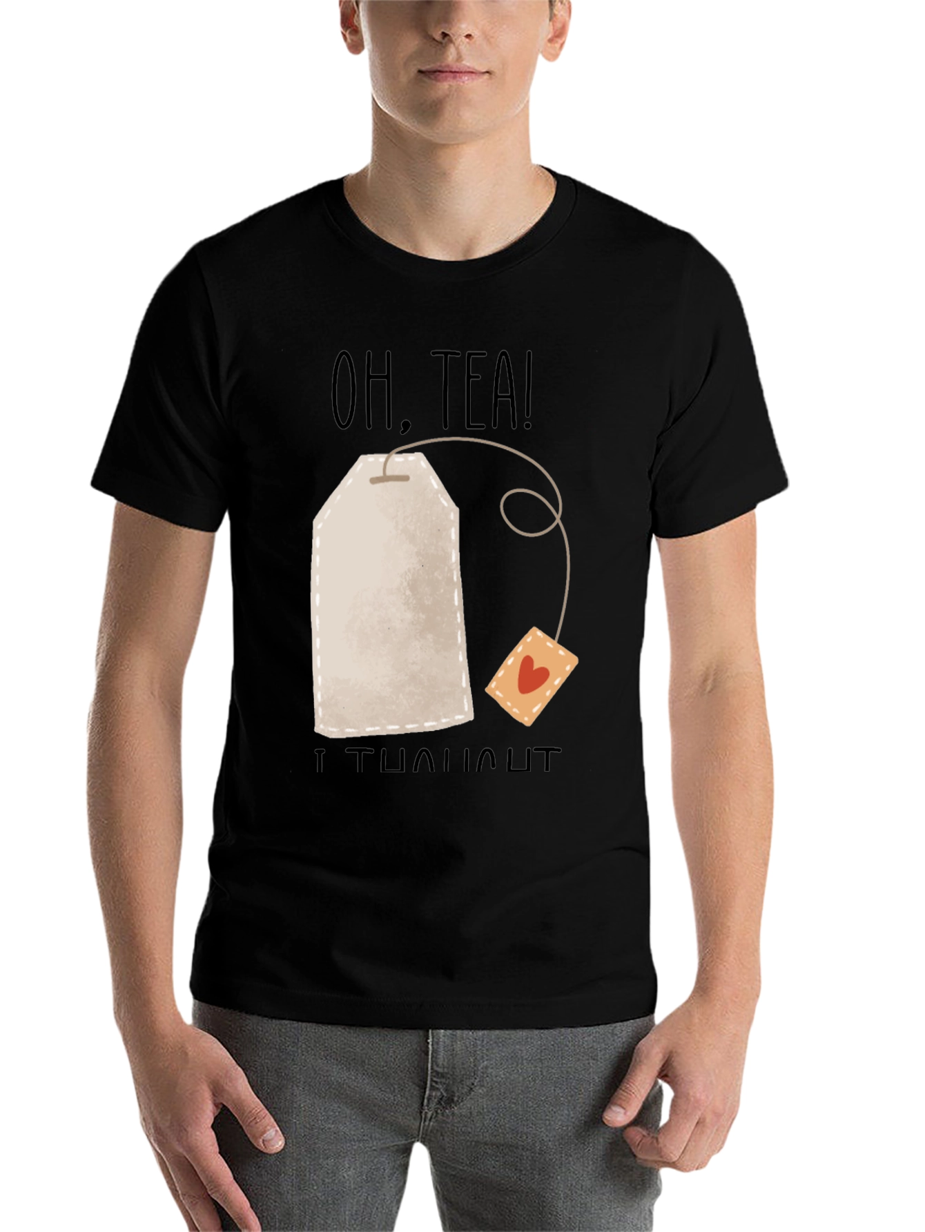 Black Oh, Tea! Humor Graphic Tee - Black Cotton T-Shirt view 7