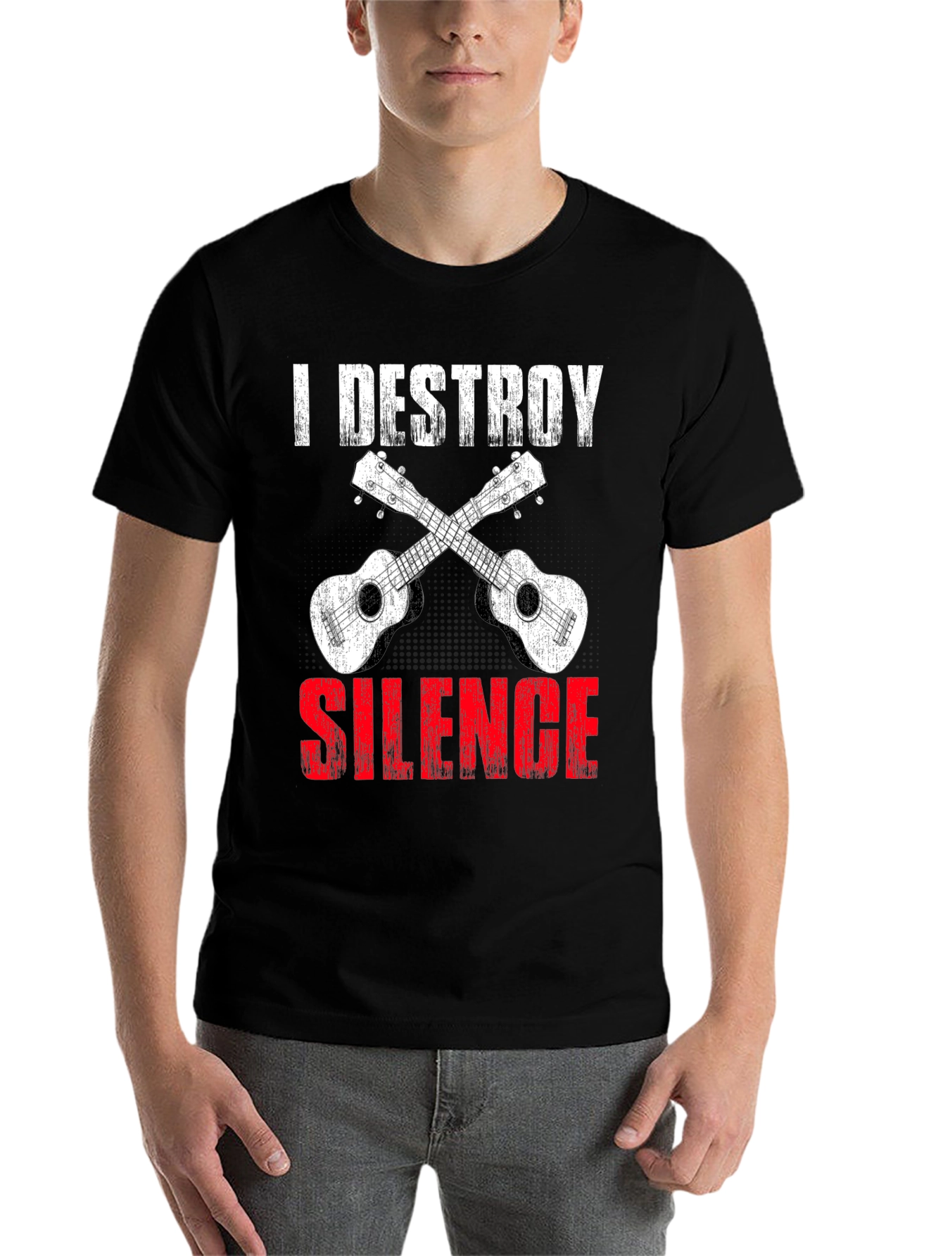 Black I Destroy Silence Ukulele T-Shirt view 7