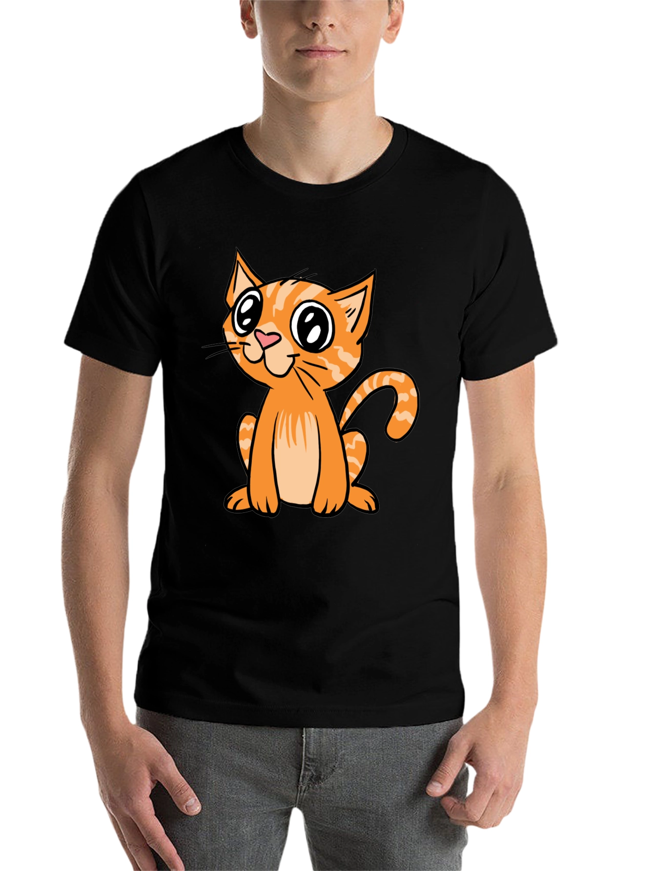Black Cute Cartoon Cat Black T-Shirt view 7