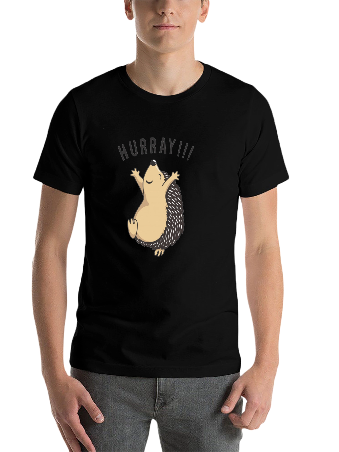 Black HURRAY Hedgehog T-Shirt - Unisex Black Tee view 7