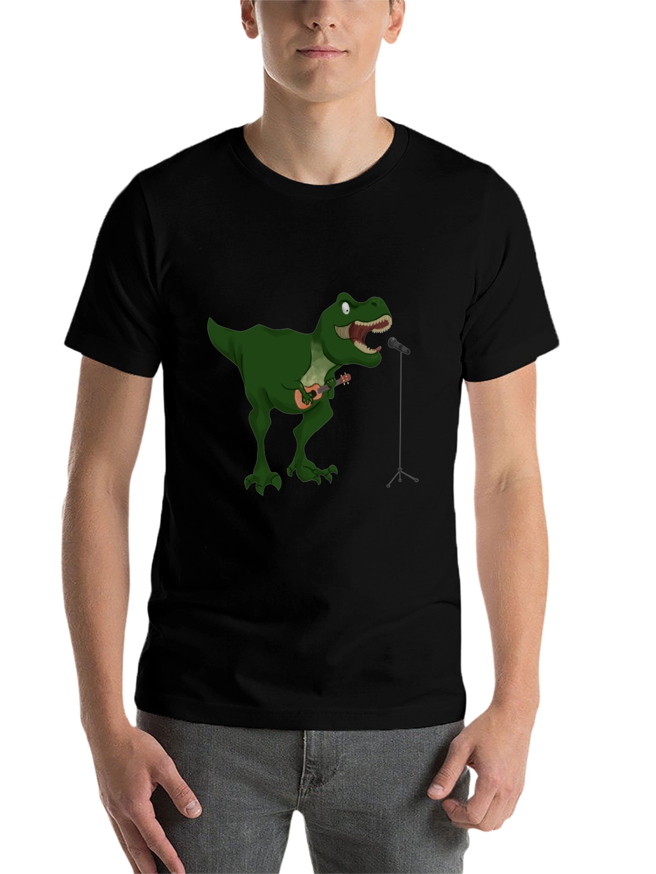Black Dino Ukulele Black T-Shirt view 7