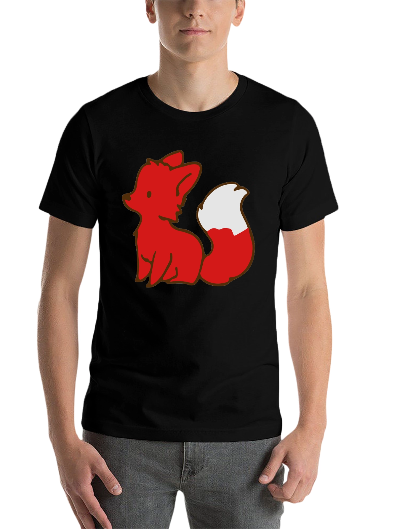 Black Cute Fox Graphic Tee - Black Unisex T-Shirt view 7