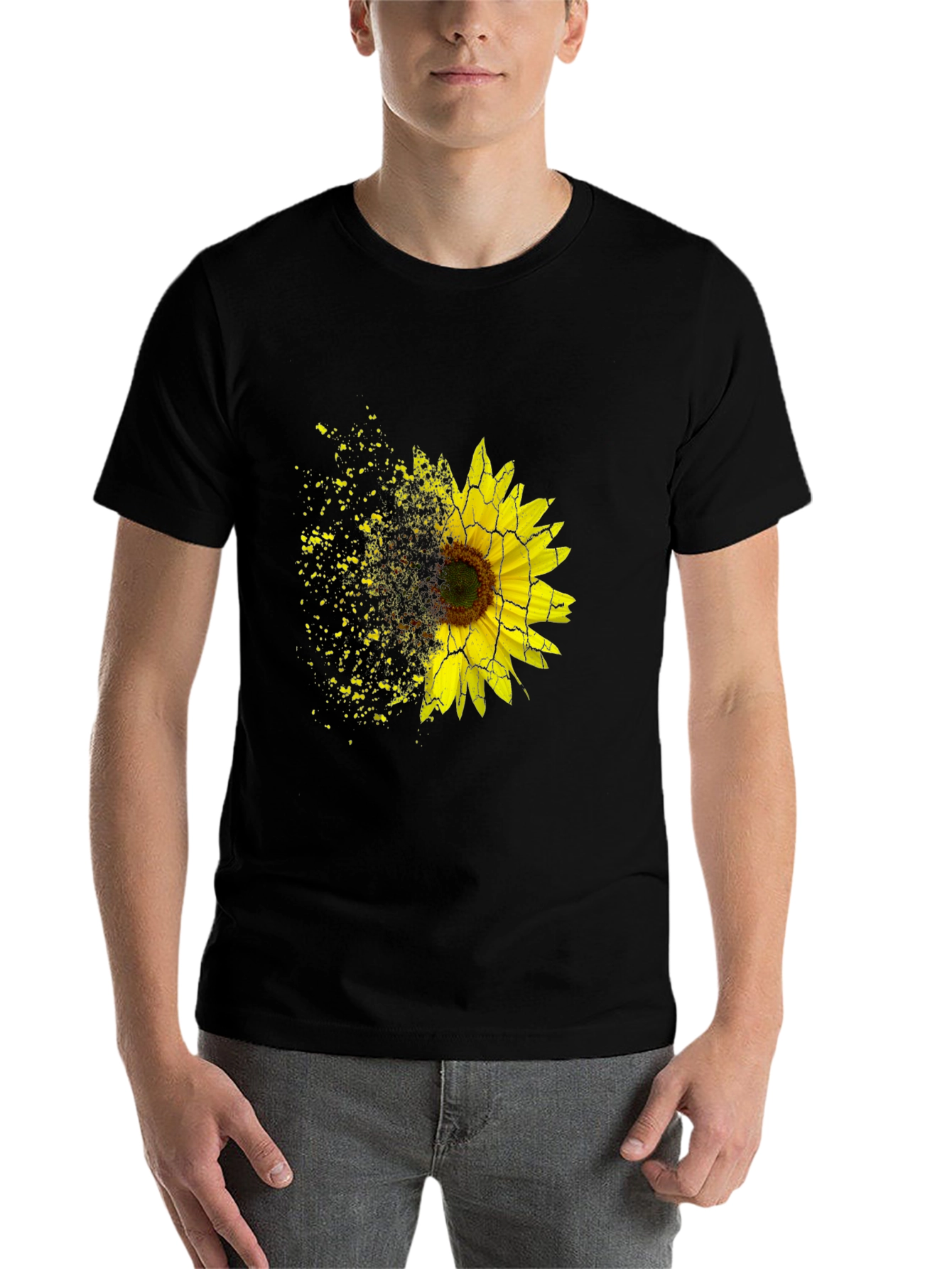Black Sunflower Shatter Print Black T-Shirt view 7