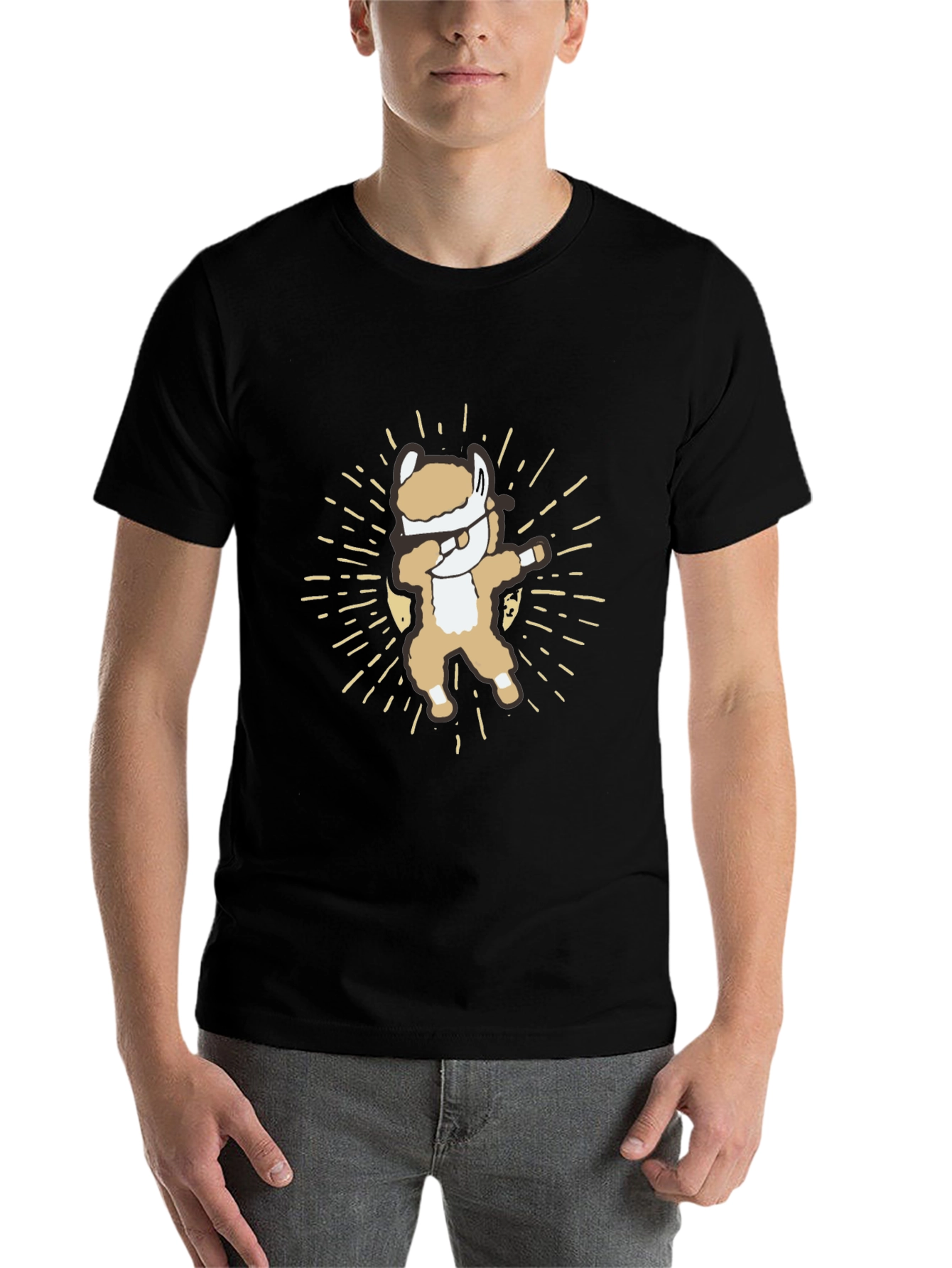 Black Dabbing Alpaca T-Shirt - Cute and Funny view 7