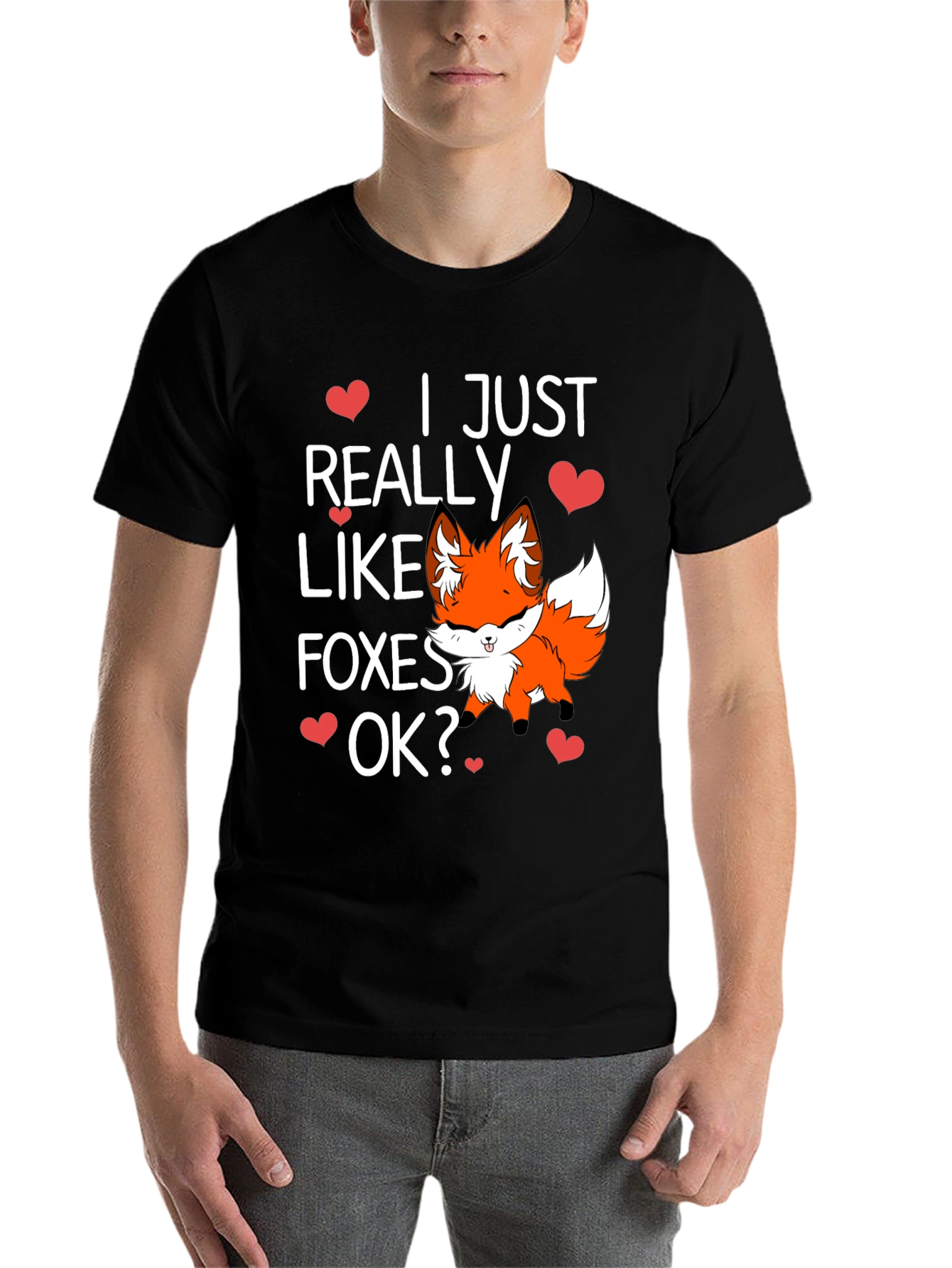 Black Cute Fox Lover T-Shirt - I Just Really Like Foxes OK? view 7