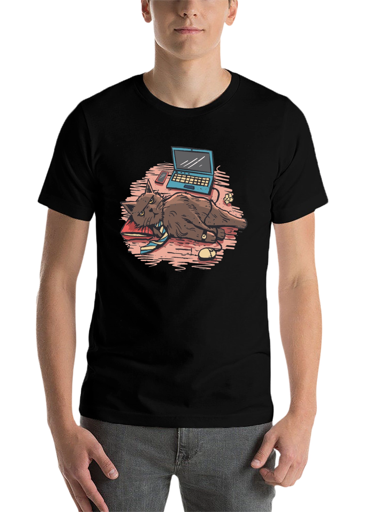 Black Work From Home Cat Graphic Tee view 7