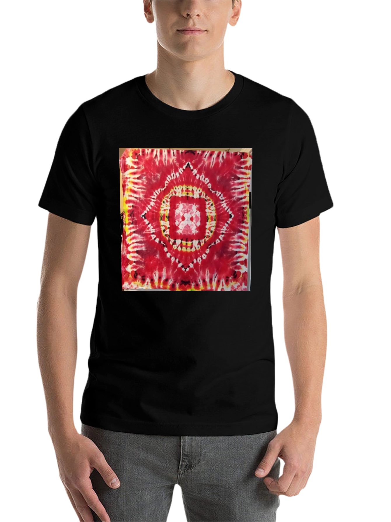 Black Red Tie-Dye Mandala Graphic Tee view 7