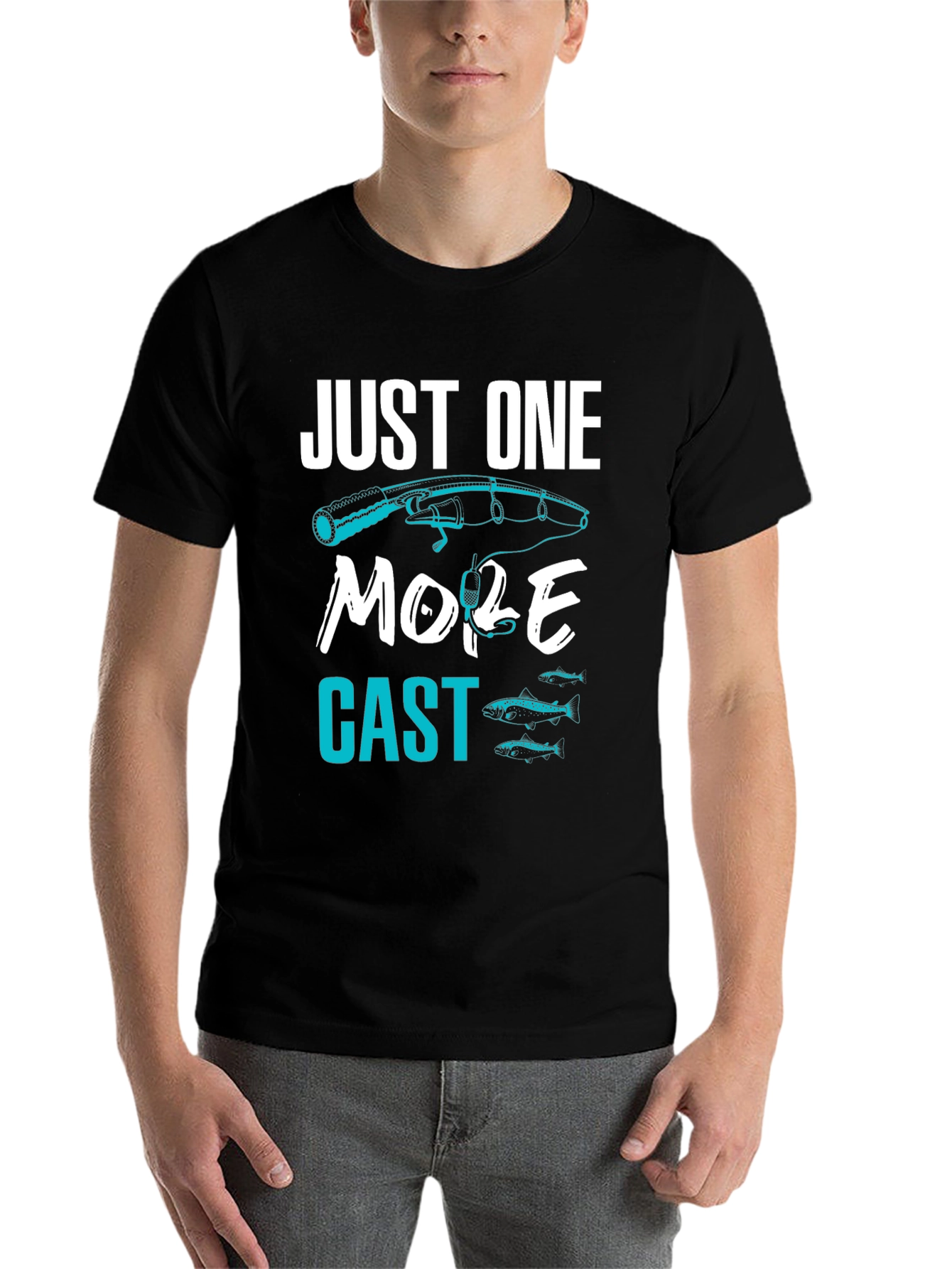 Black Just One More Cast Fishing T-Shirt view 7
