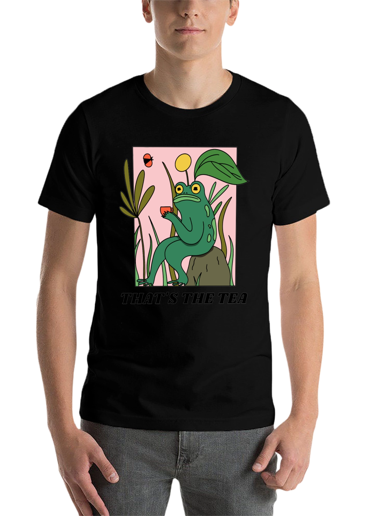 Black Frog Sipping Tea T-Shirt - "That's The Tea" Funny Graphic Tee view 7