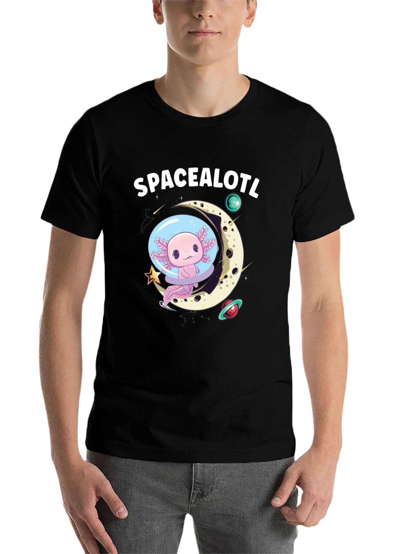 Black Space Axolotl T-Shirt - Unisex view 7