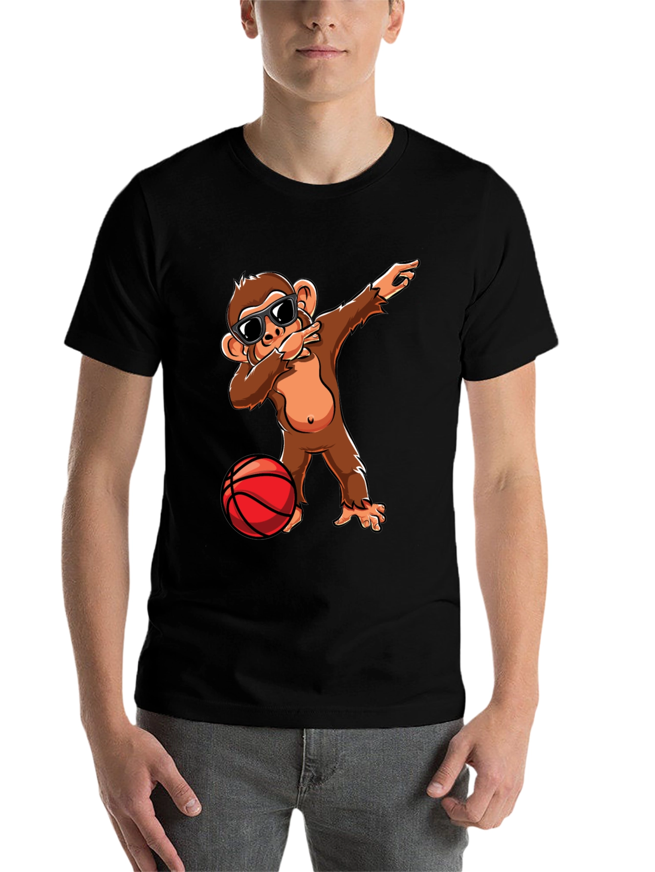 Black Monkey Dabbing with Basketball Graphic Tee view 7