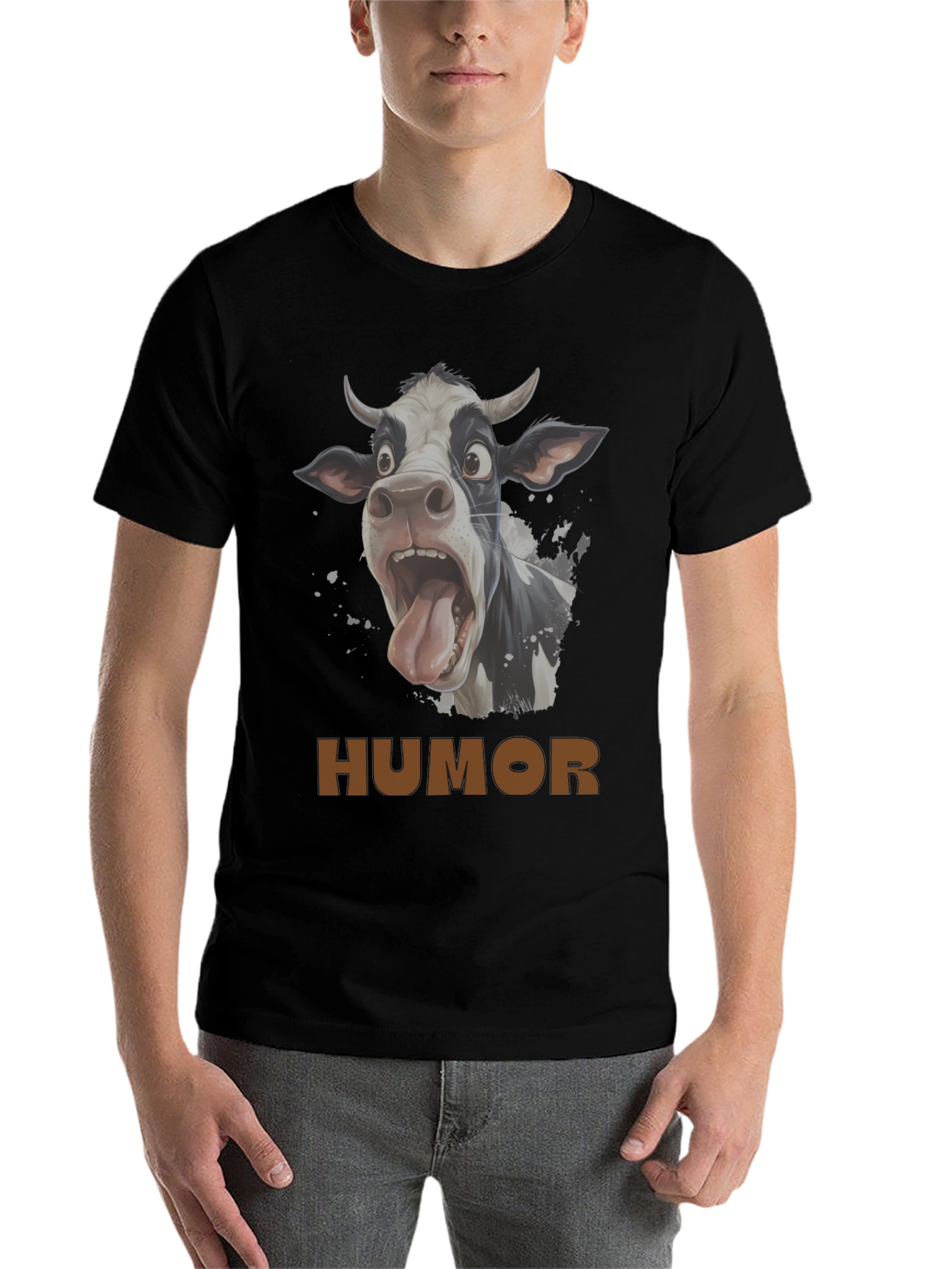 Black Humorous Cow Graphic T-Shirt - Black view 7