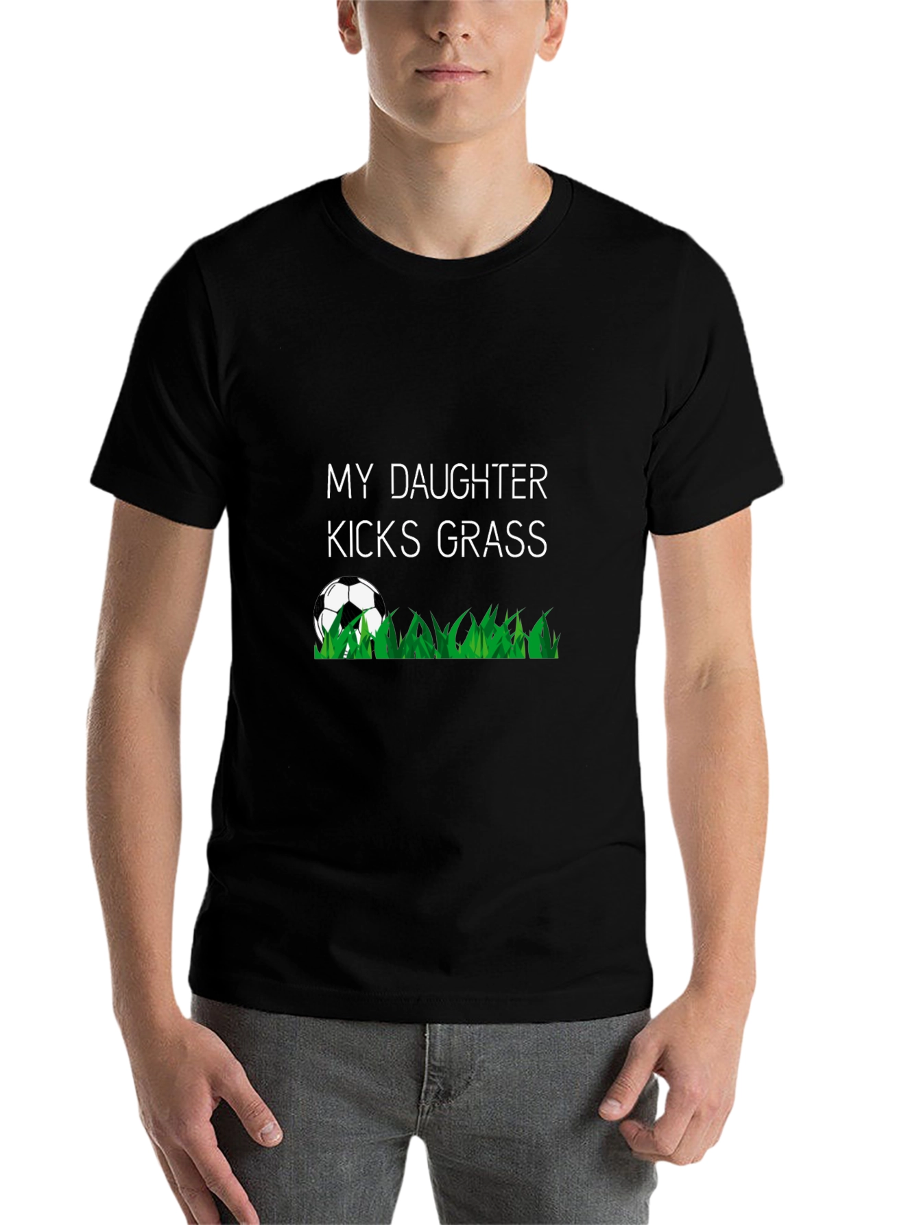 Black My Daughter Kicks Grass T-Shirt, Soccer Tee view 7