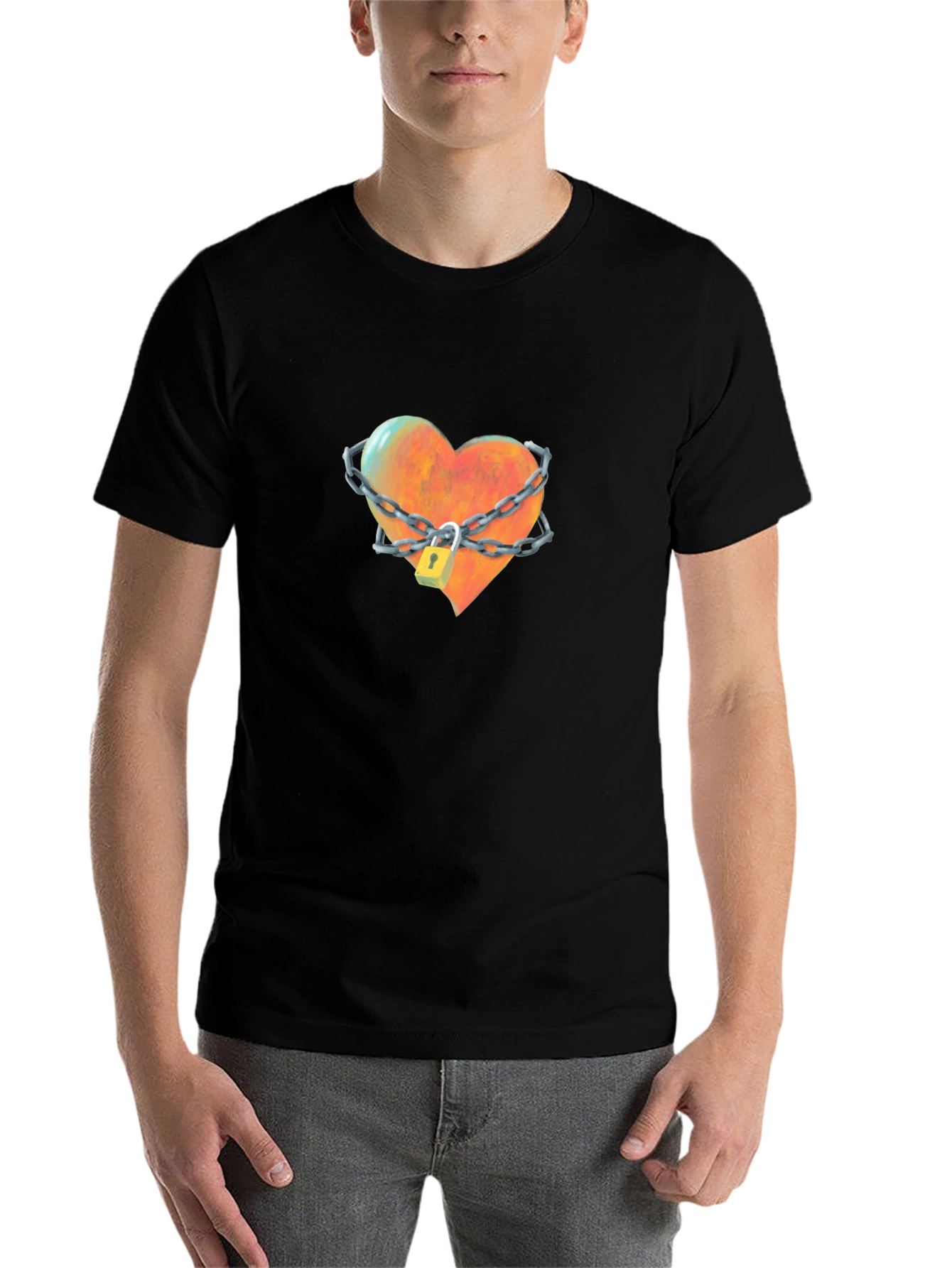 Black Locked Heart Graphic Tee - Stylish Cotton T-Shirt view 7