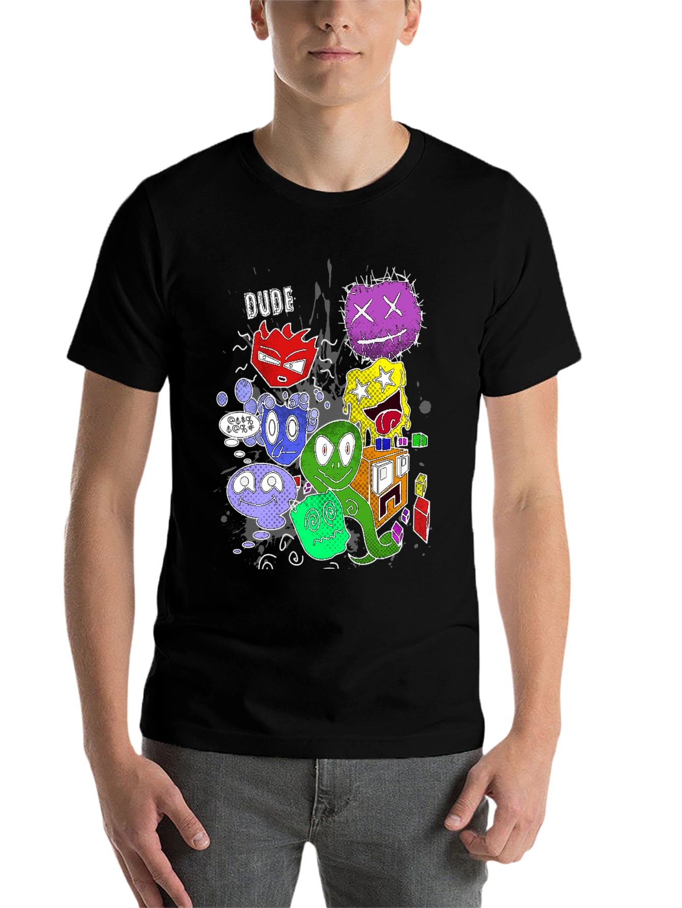 Black Cartoon Monster Graphic Black T-Shirt view 7