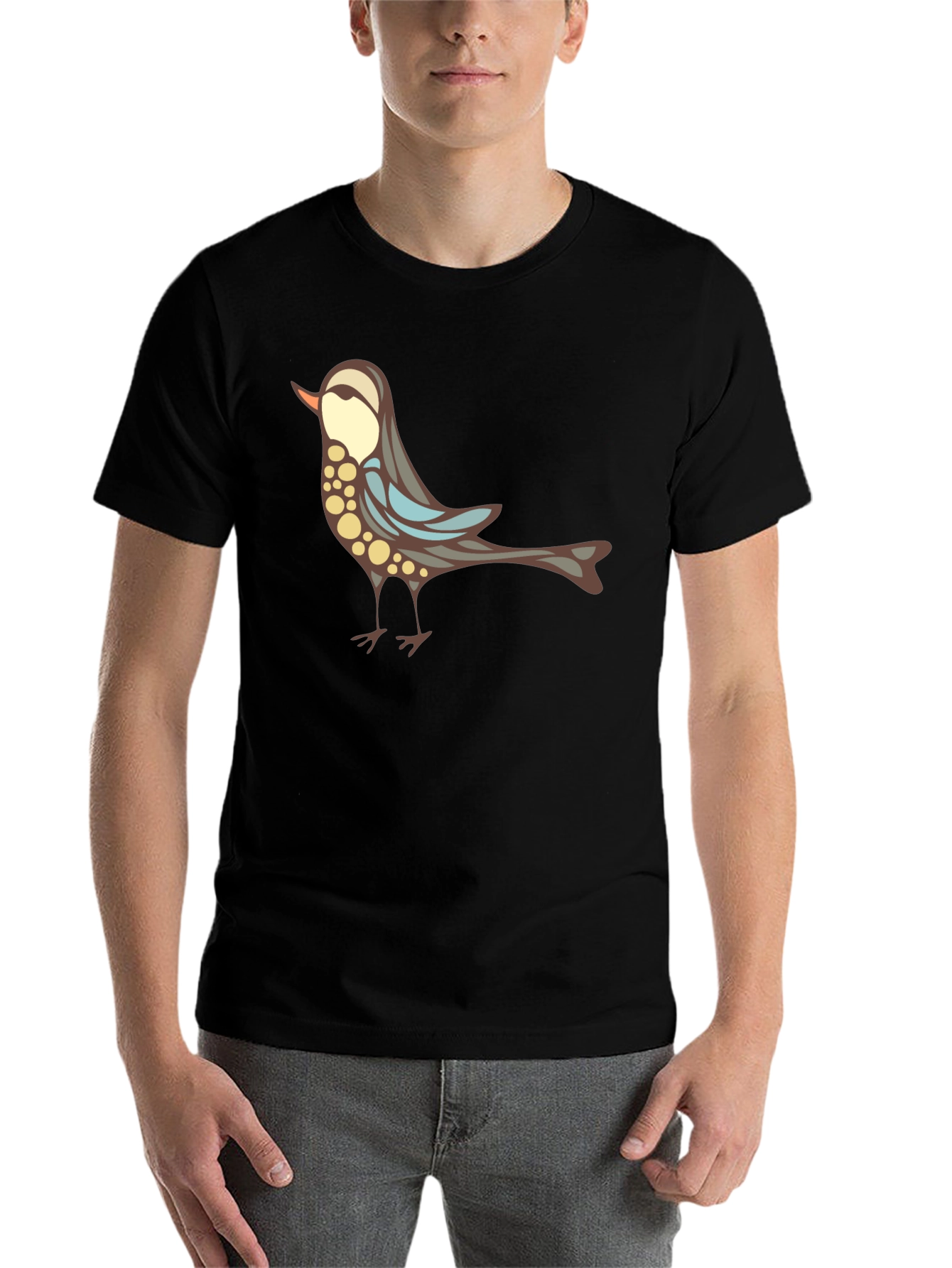Black Stylish Bird Graphic Black T-Shirt view 7