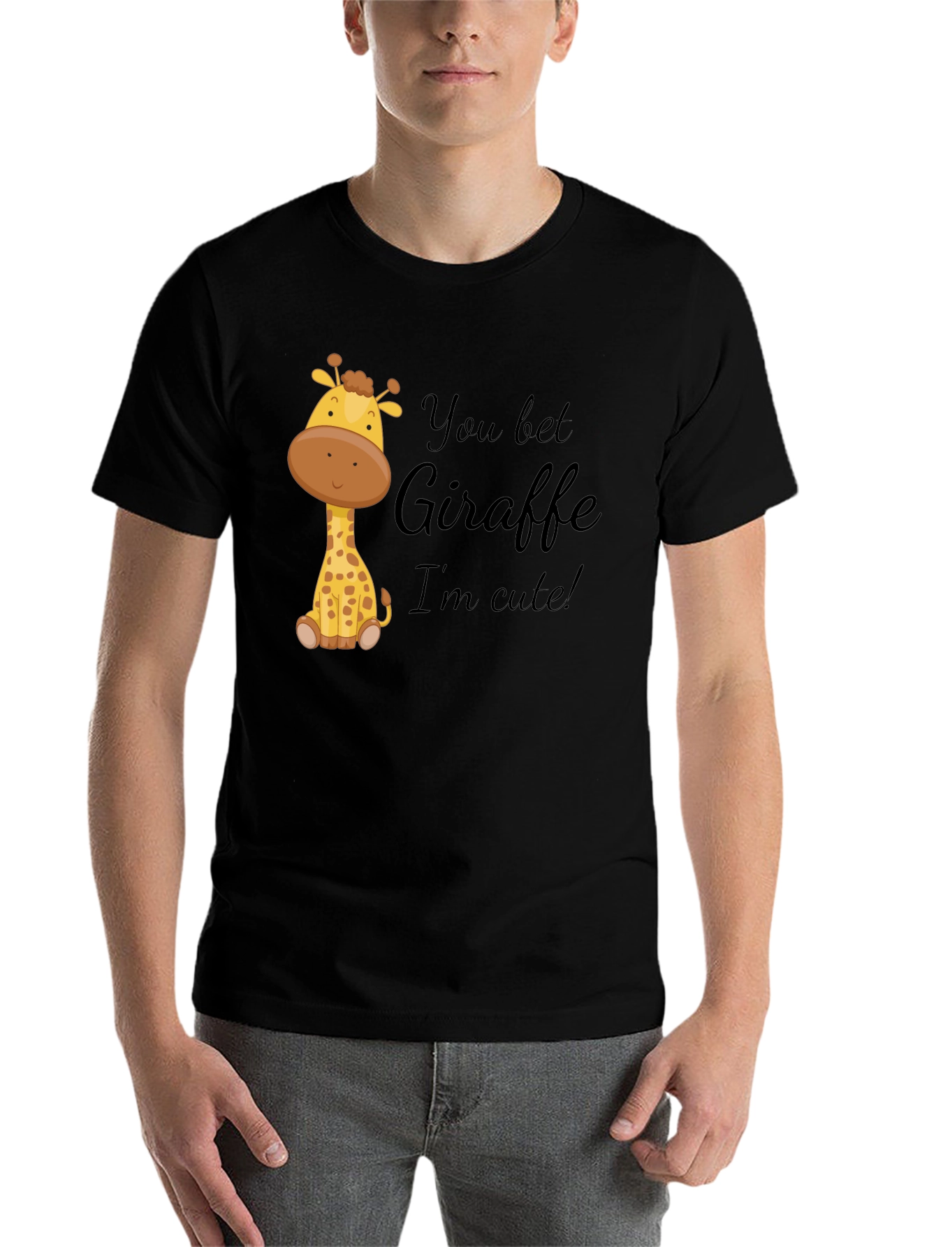 Black You Bet Giraffe I'm Cute! Black Cotton Tee view 7