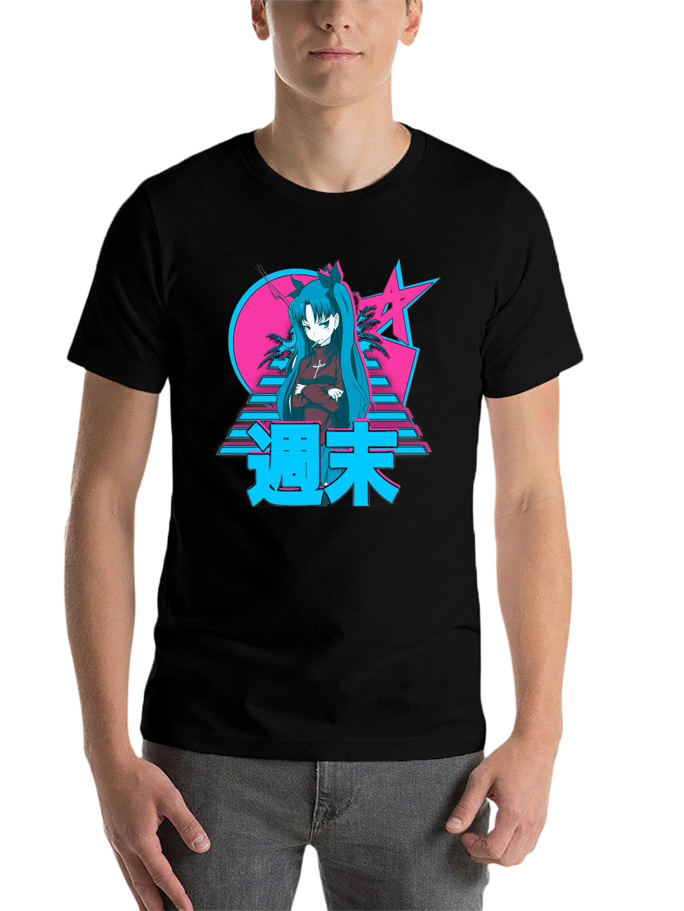 Black Retro Anime Graphic T-Shirt view 7