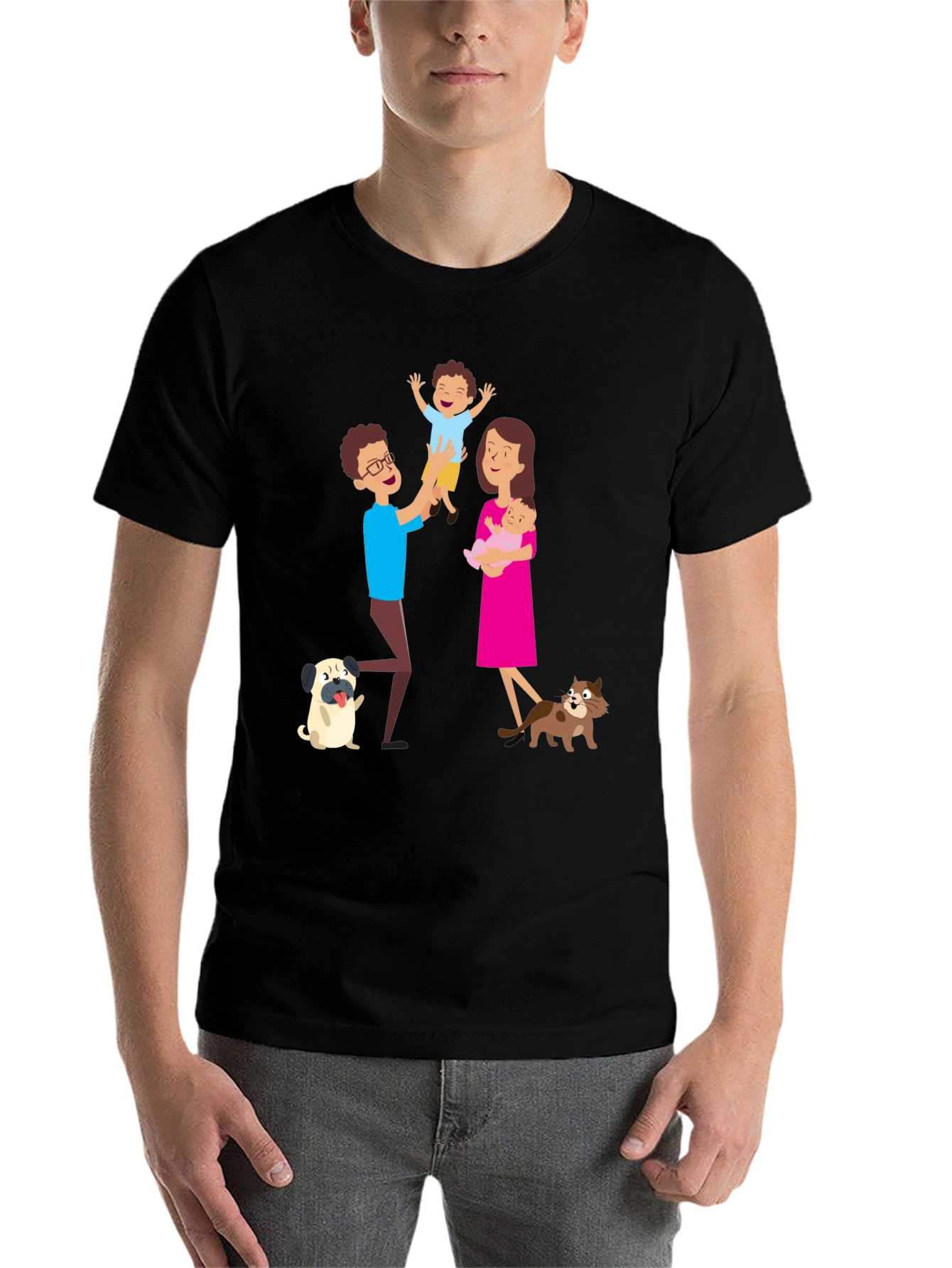 Black Cartoon Family Graphic Tee - Father's Day Gift view 7