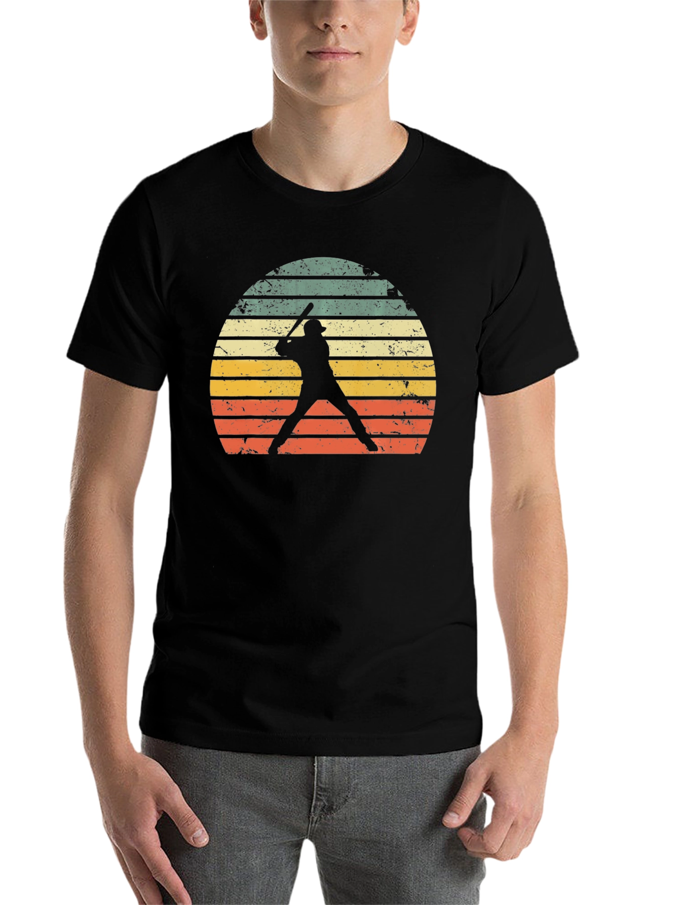 Black Vintage Baseball Player Sunset Graphic Tee view 7