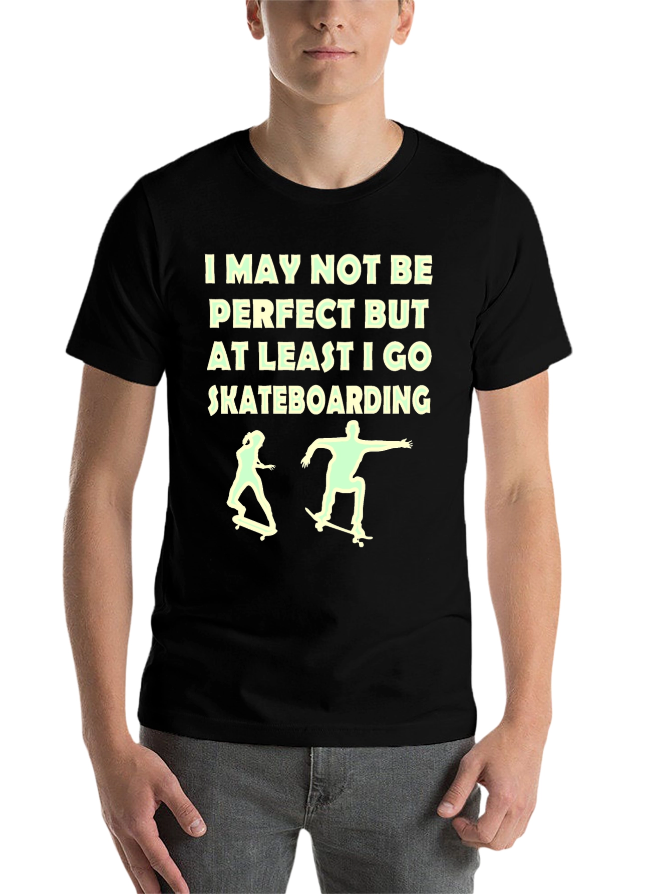 Black Skateboarding Graphic Tee - I May Not Be Perfect view 7